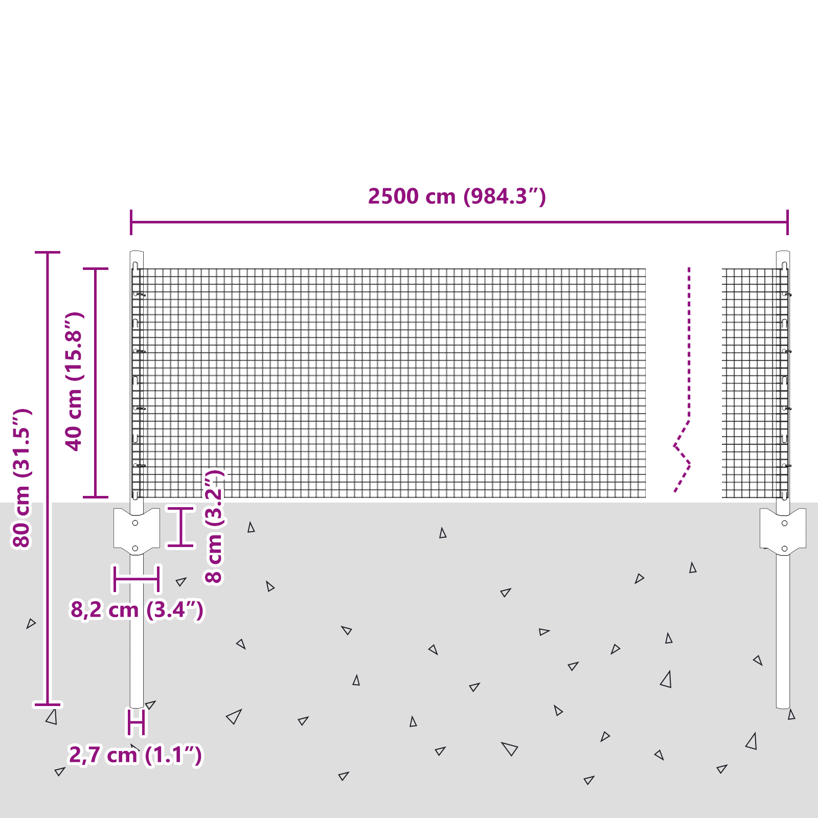 Welded Wire Fence with 11 U Posts Grey 0.4x25 m Steel - Image 8