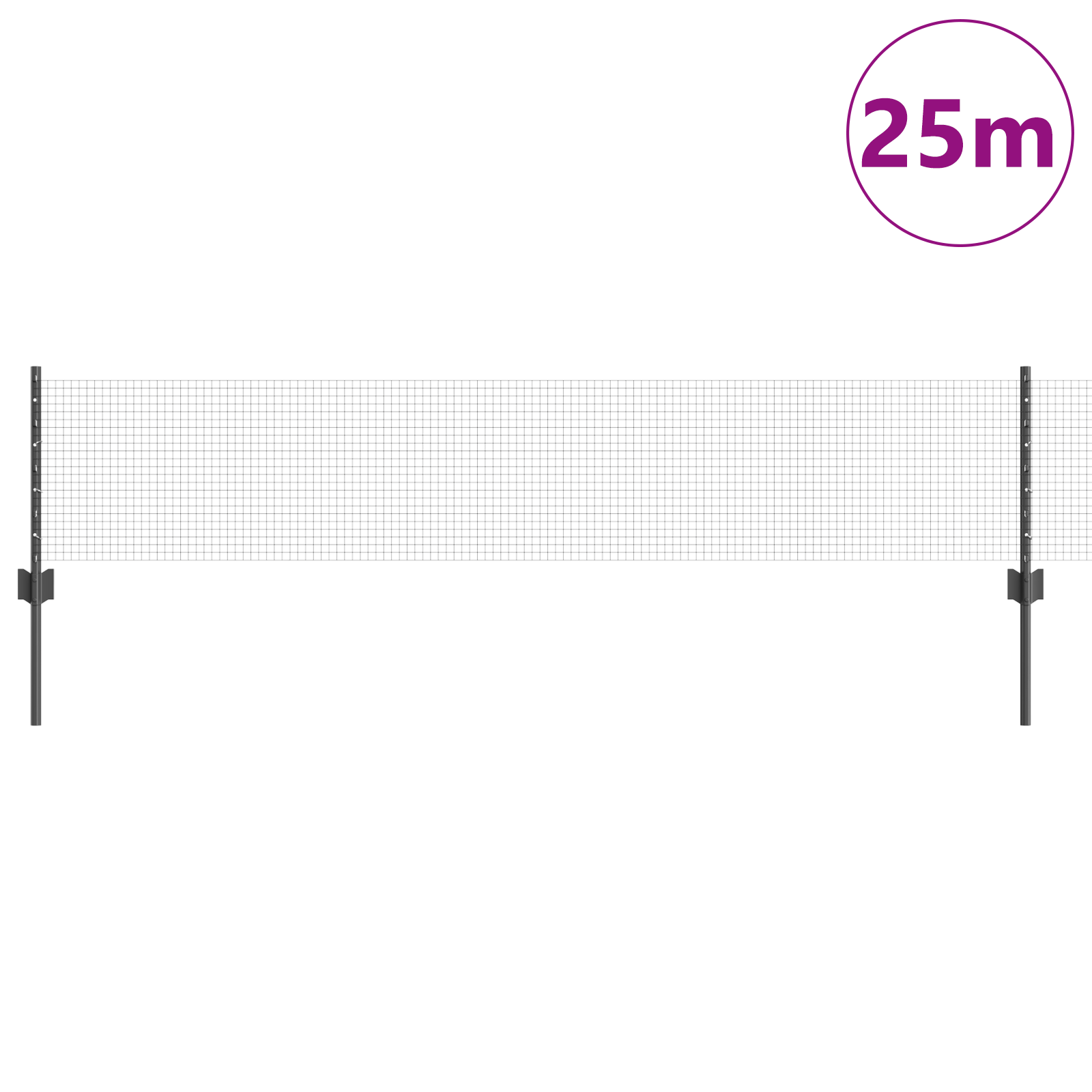 Welded Wire Fence with 11 U Posts Grey 0.4 x 25 m Steel - Image 3