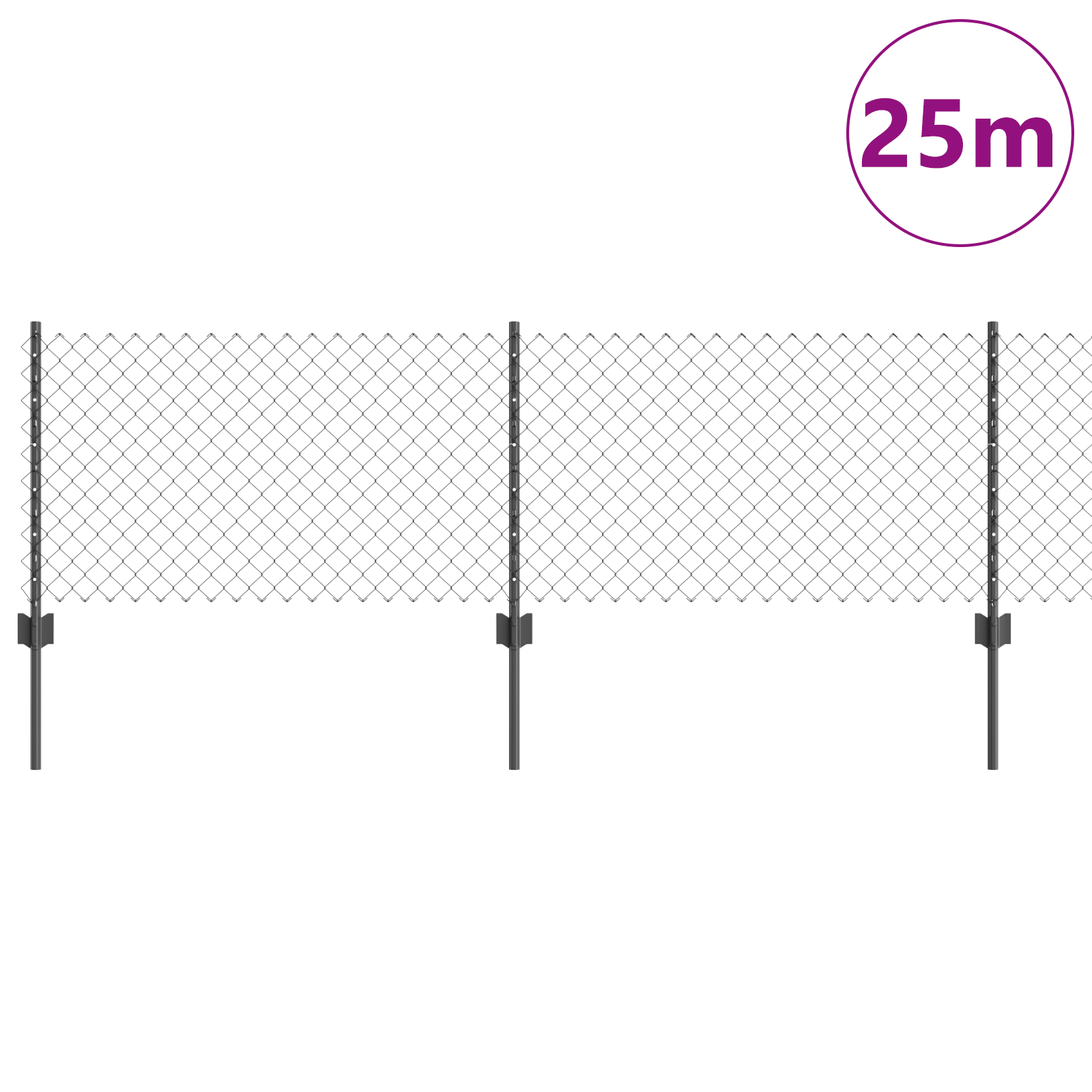 Welded Wire Fence with 11 U Posts Grey 0.4x25 m Steel - Image 3