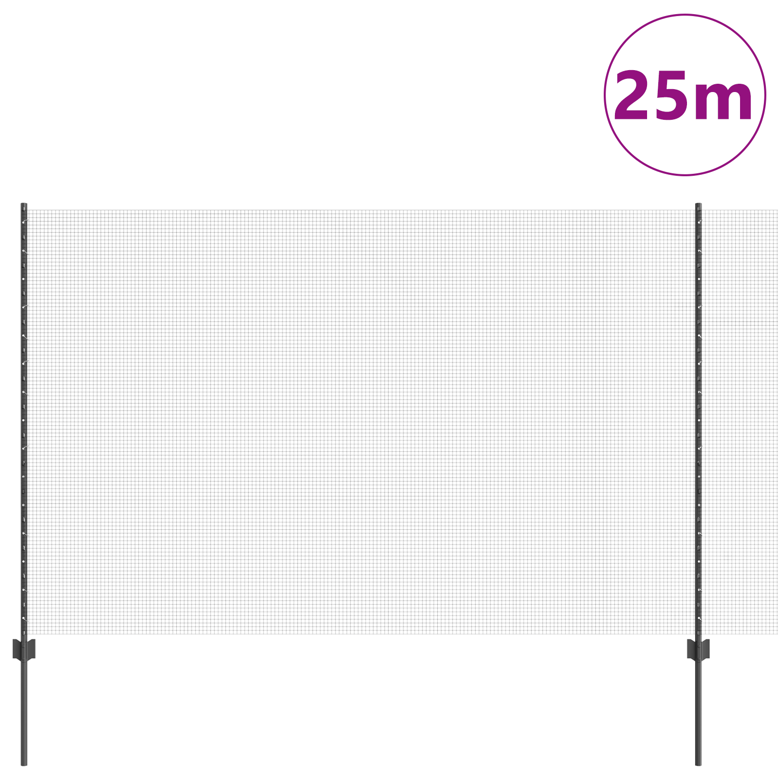 Welded Wire Fence with 22 U Posts Grey 1.6x25 m Steel - Image 3