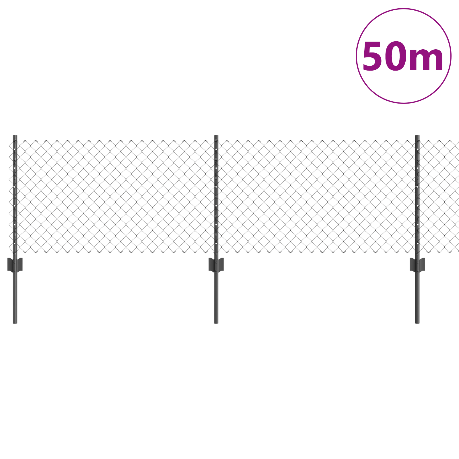 Welded Wire Fence with 22 U Posts Grey 0,4x50 m Steel - Image 3