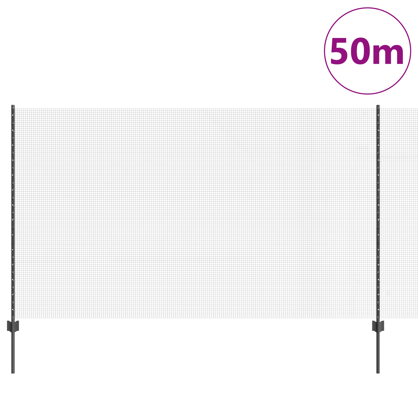 Welded Wire Fence with 44 U Posts Grey 1.4x50 m Steel - Image 3