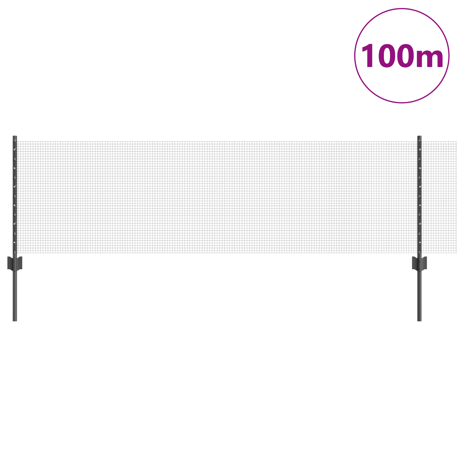Welded Wire Fence with 44 U Posts Grey 0.6x100 m Steel - Image 3