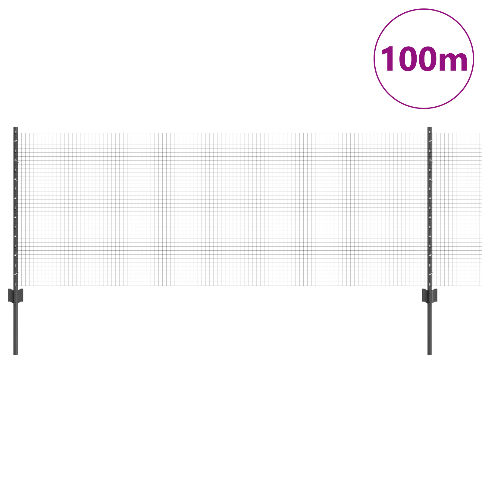 Welded Wire Fence with 44 U Posts Grey 0.8x100 m Steel - Image 3