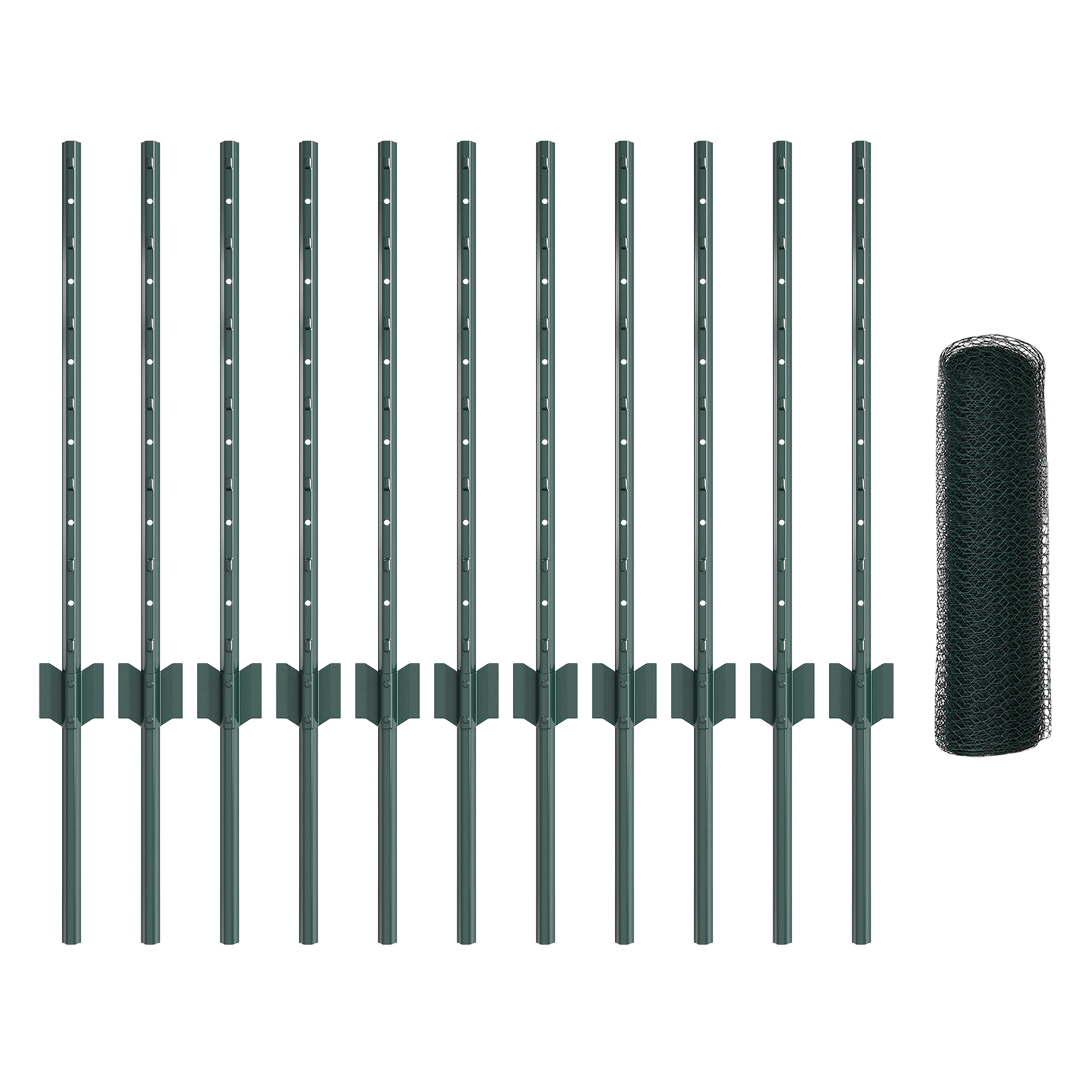 Fence Posts 11 pcs U-Channel Green 60 cm Steel - Image 4
