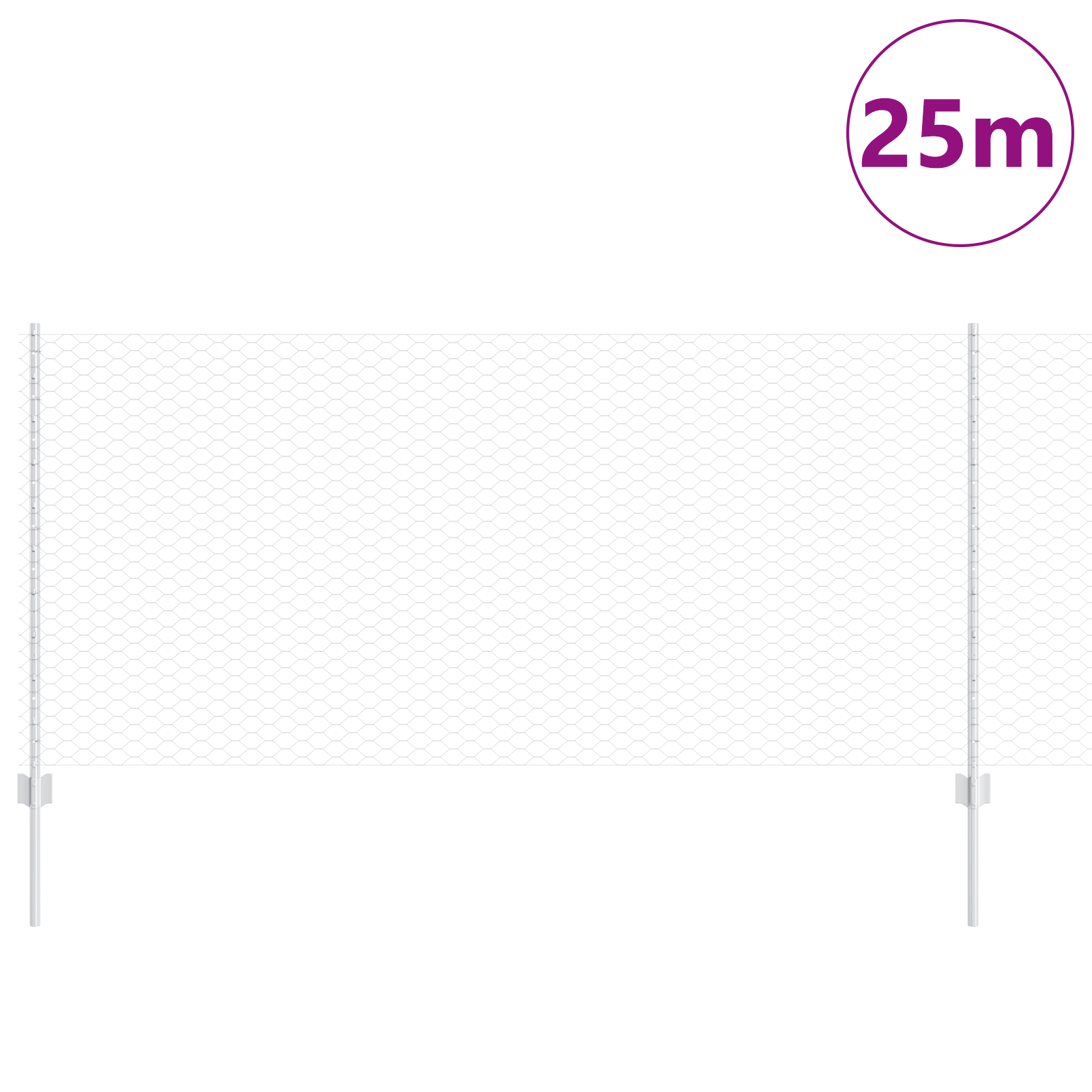 Hexagon Fence with 22 U Posts Silver 1x25 m Steel - Image 3