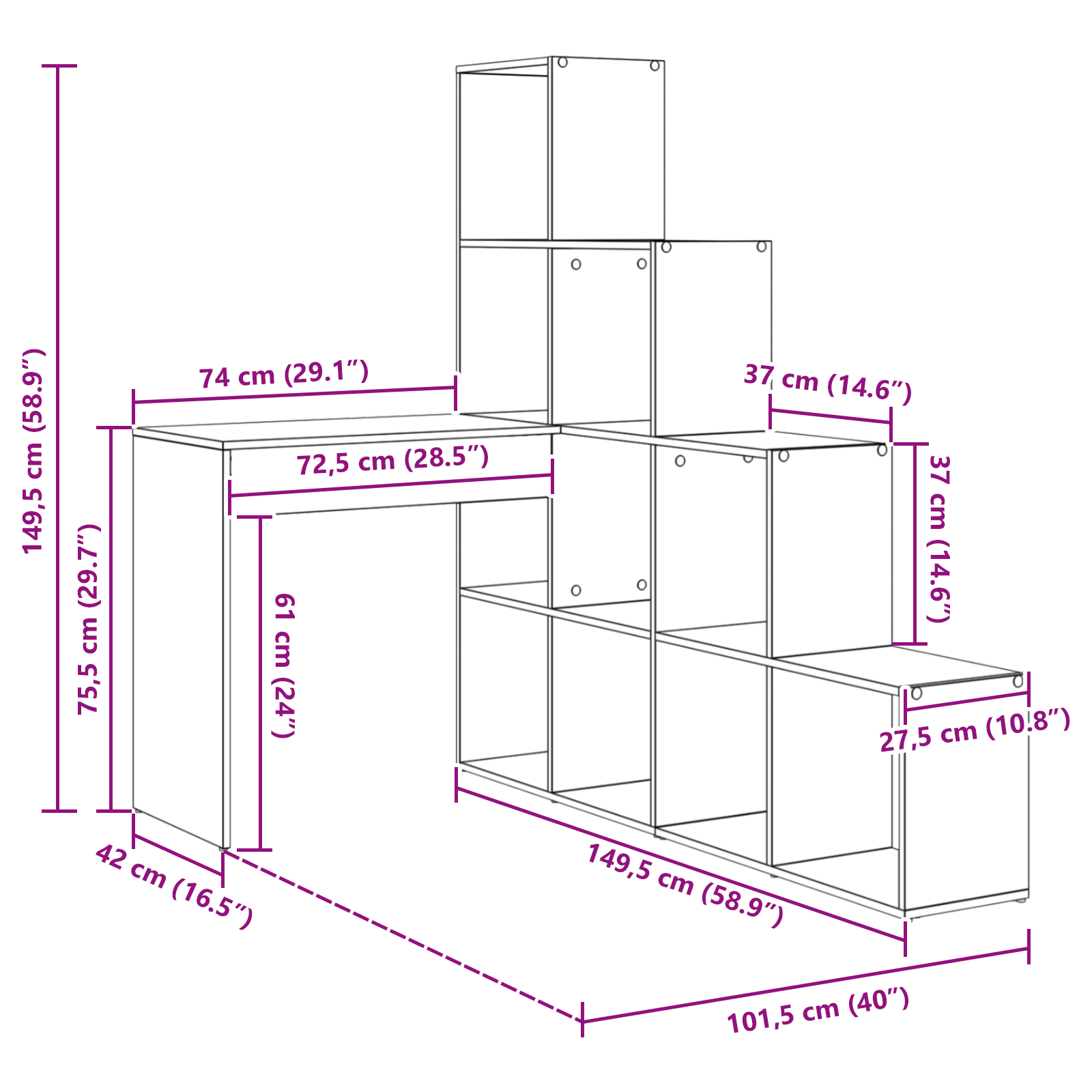 Hoekbureau artisanaal eikenkleurig 101,5 x 149,5 x 149,5 cm - Afbeelding 10