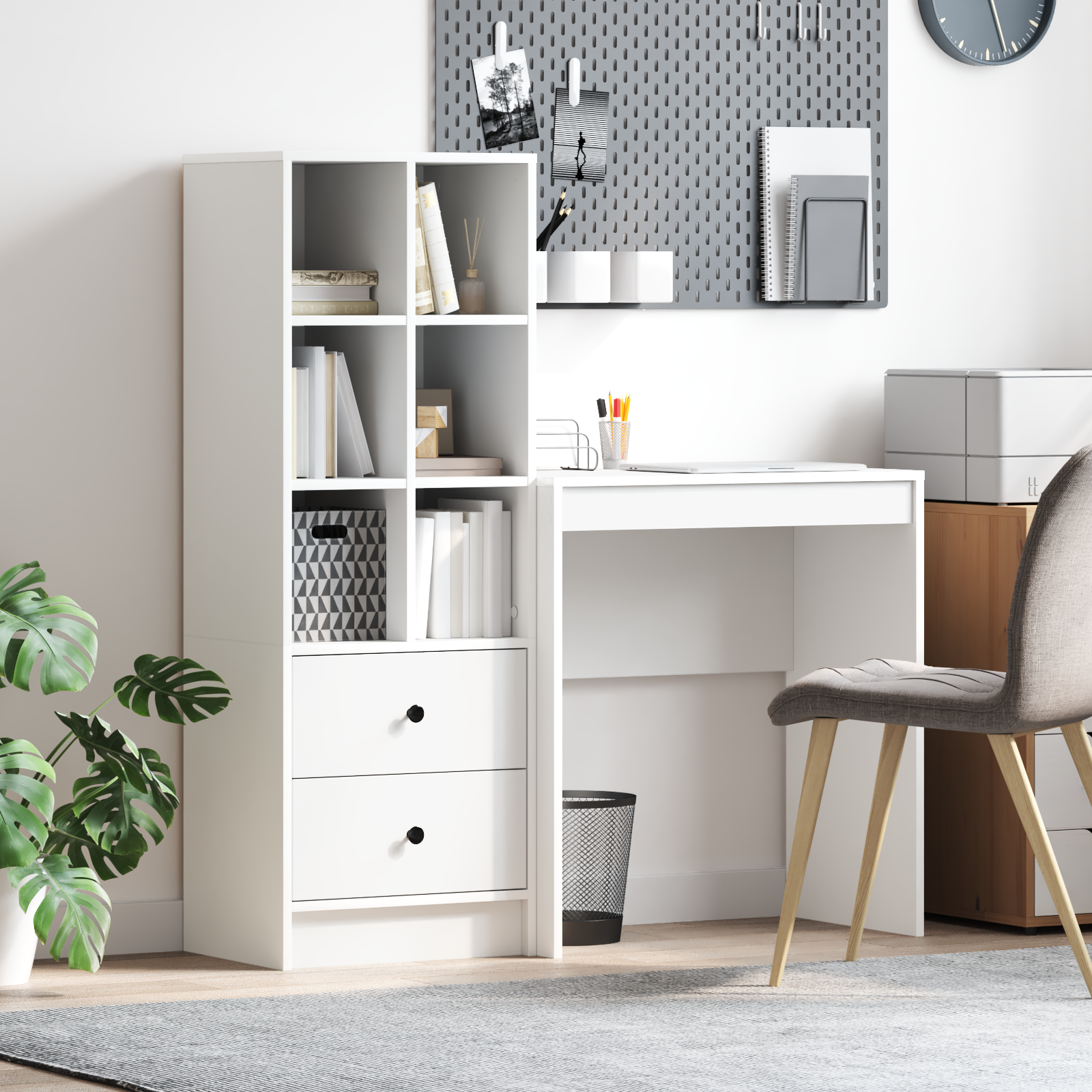 Desk with Storage White Engineered Wood