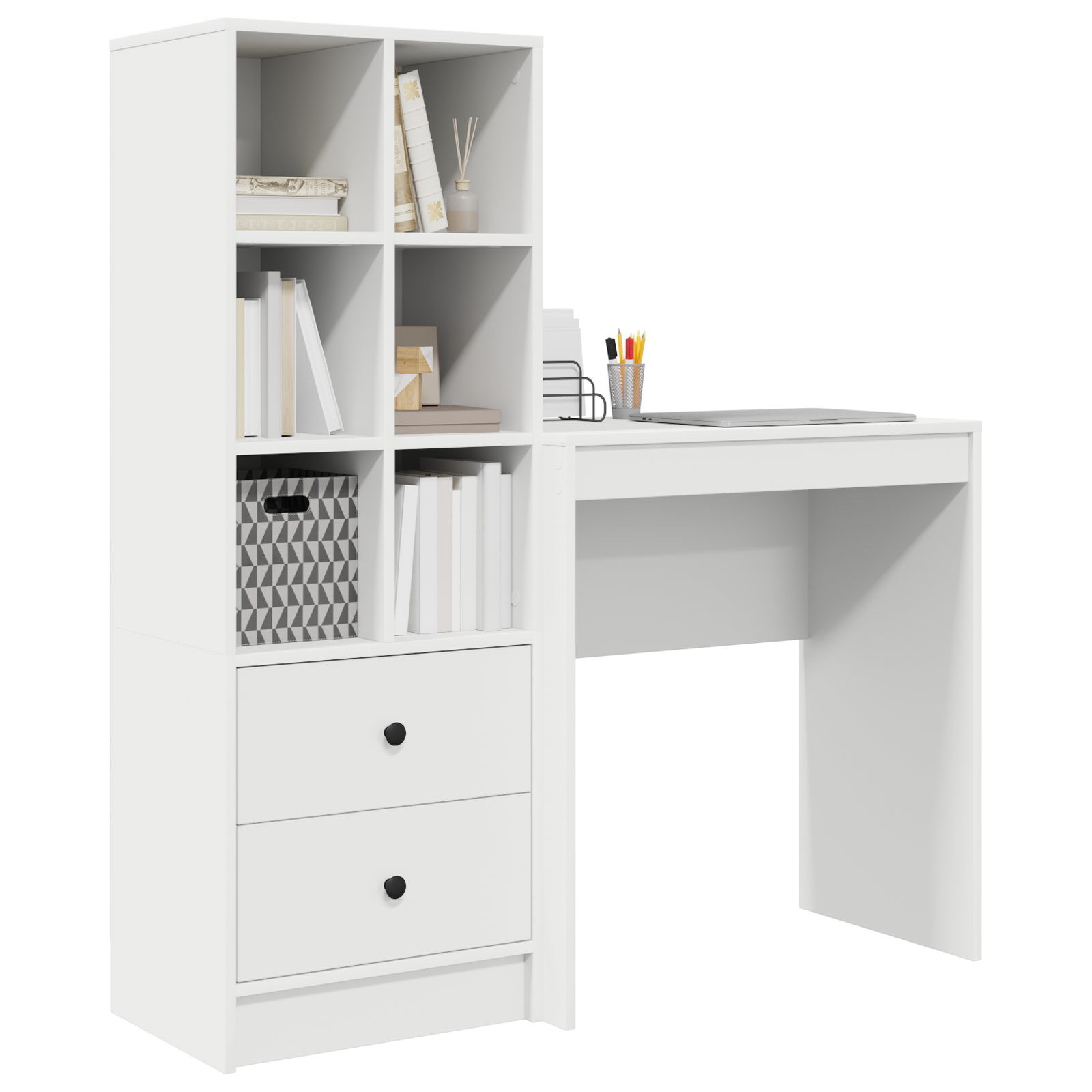 Desk with Storage White Engineered Wood - Image 3