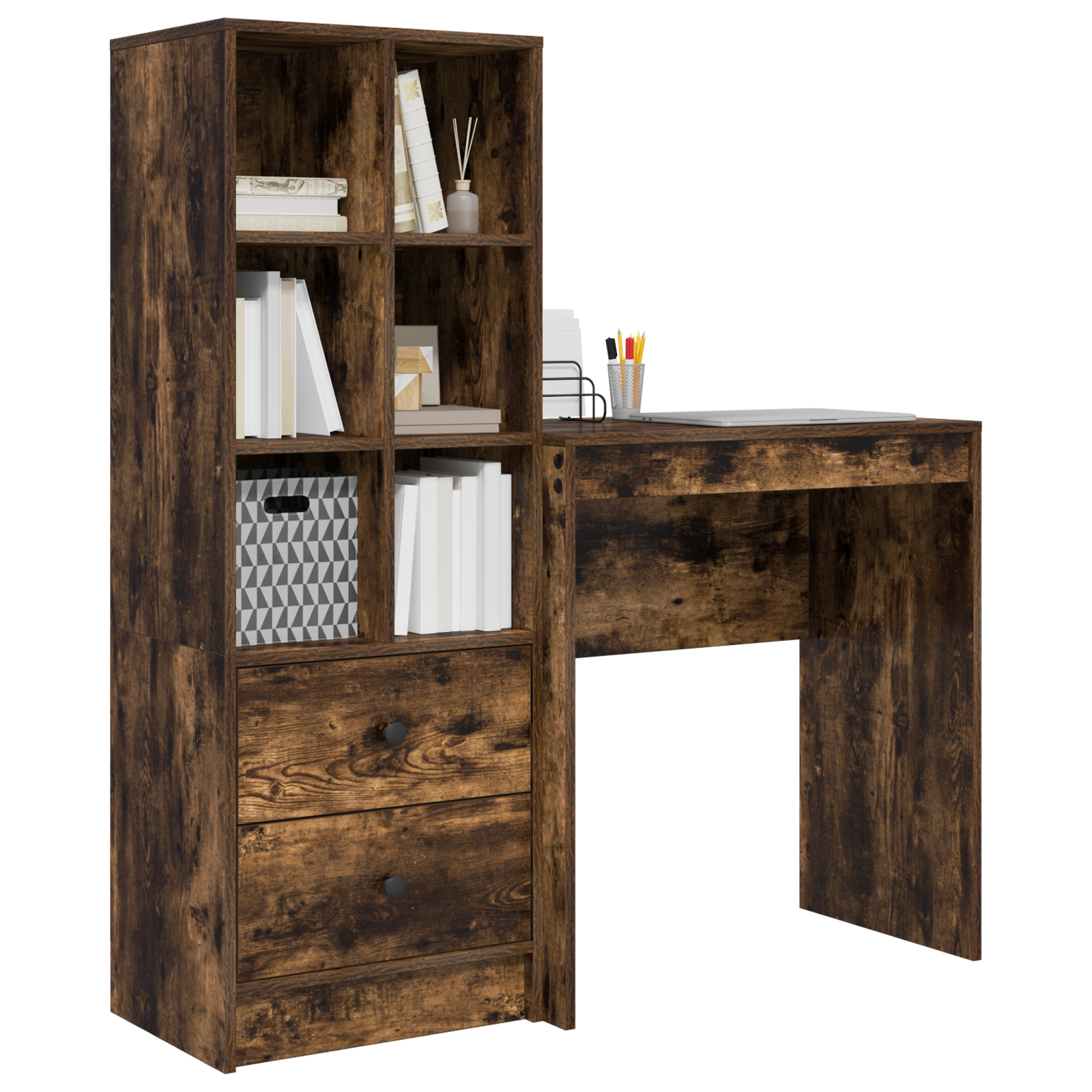 Desk with Storage Smoked Oak Engineered Wood - Image 3