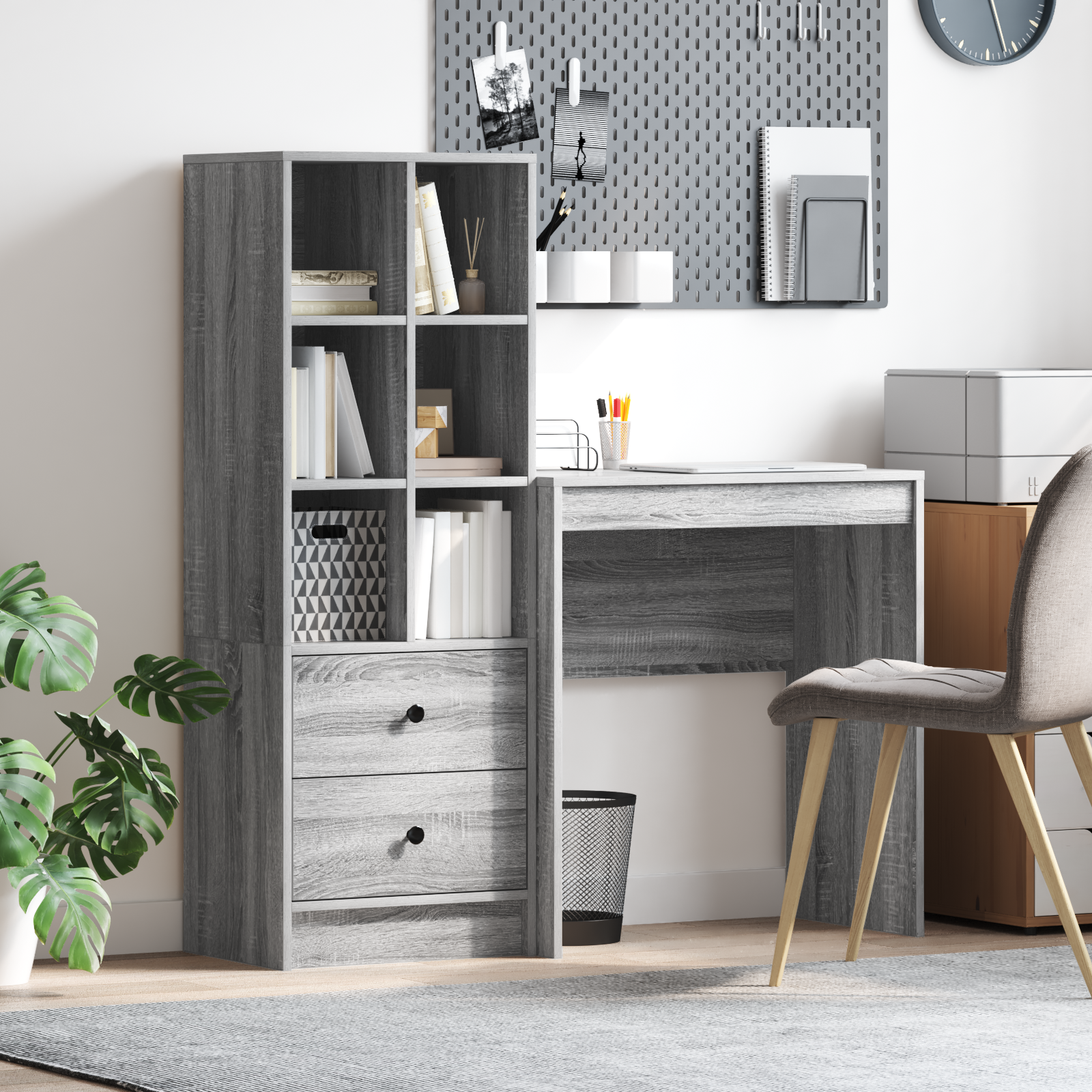 Desk with Storage Grey Sonoma Engineered Wood