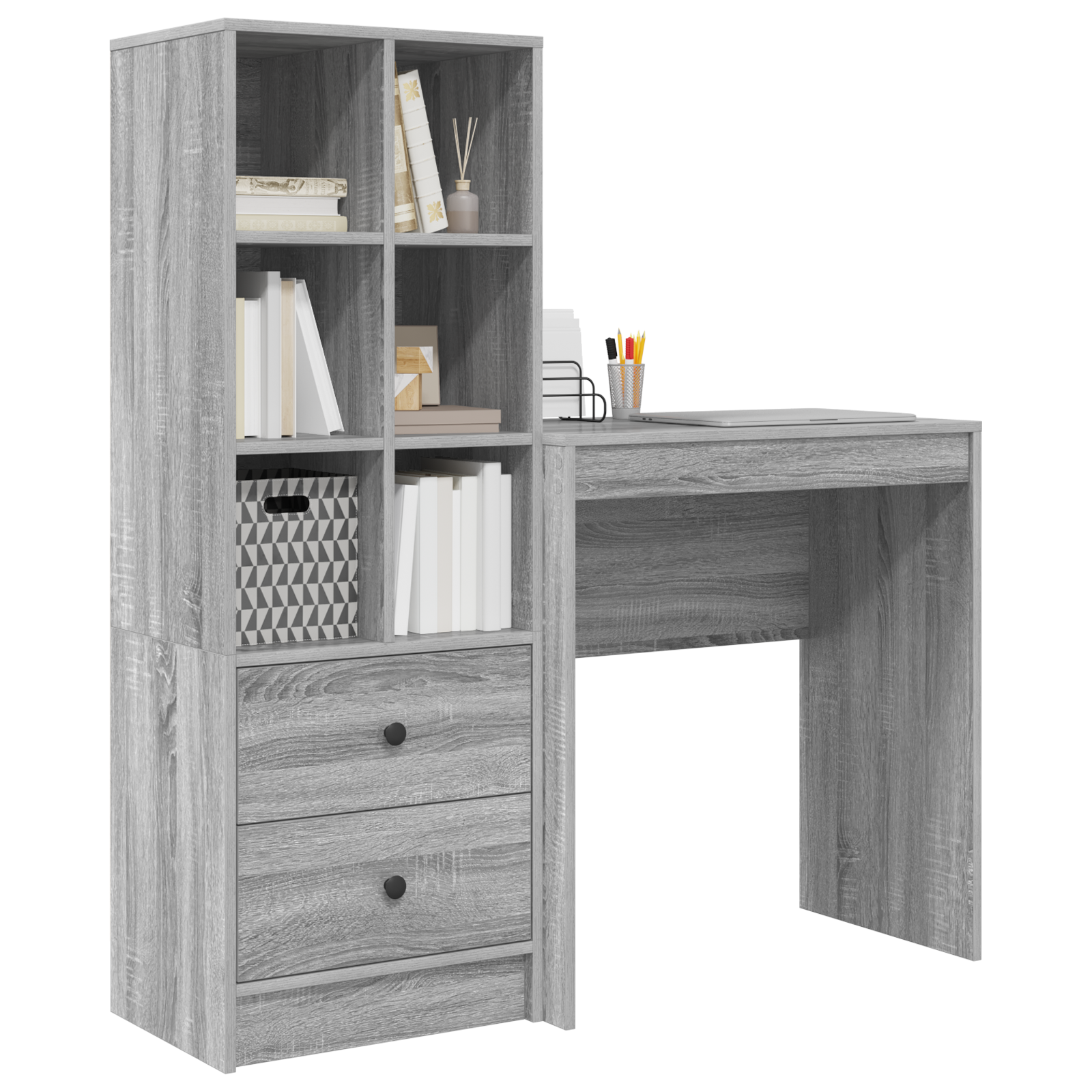 Desk with Storage Grey Sonoma Engineered Wood - Image 3