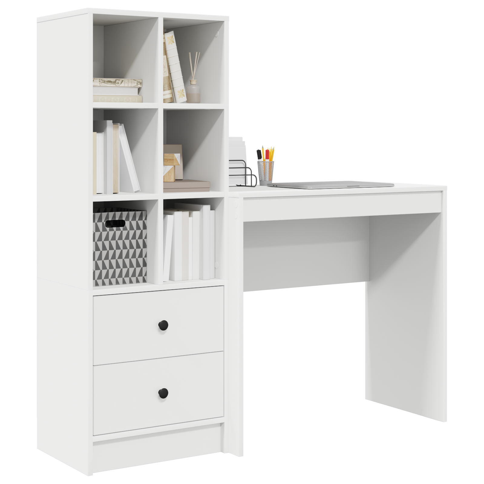 Desk with Storage White Engineered Wood - Image 3