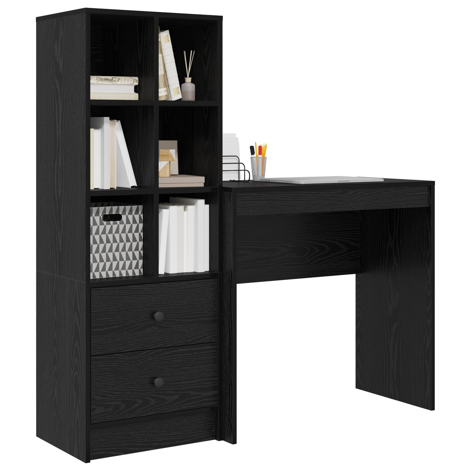 Desk with Storage Black Oak Engineered Wood - Image 3