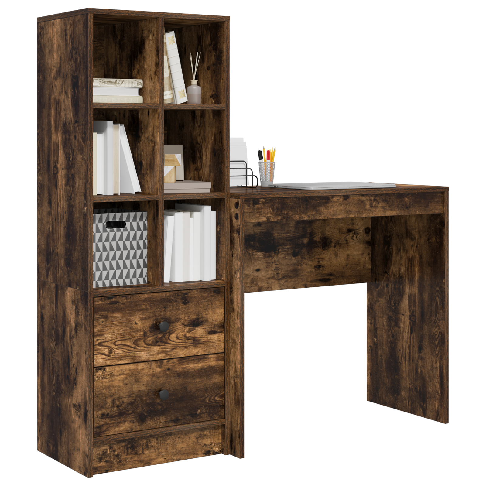Desk with Storage Smoked Oak Engineered Wood - Image 3