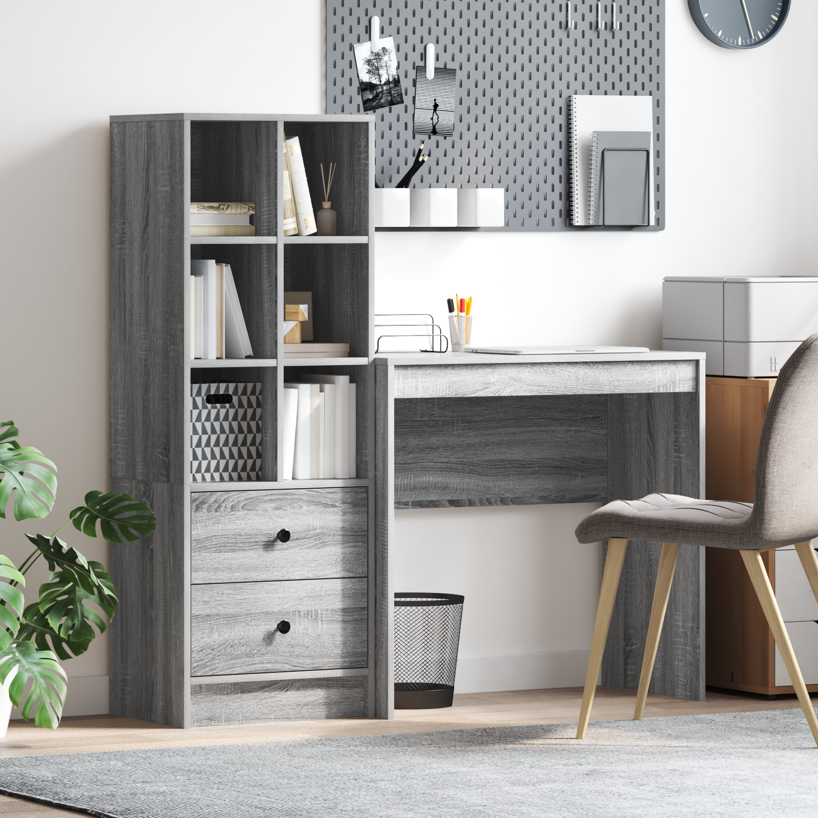 Desk with Storage Grey Sonoma Engineered Wood