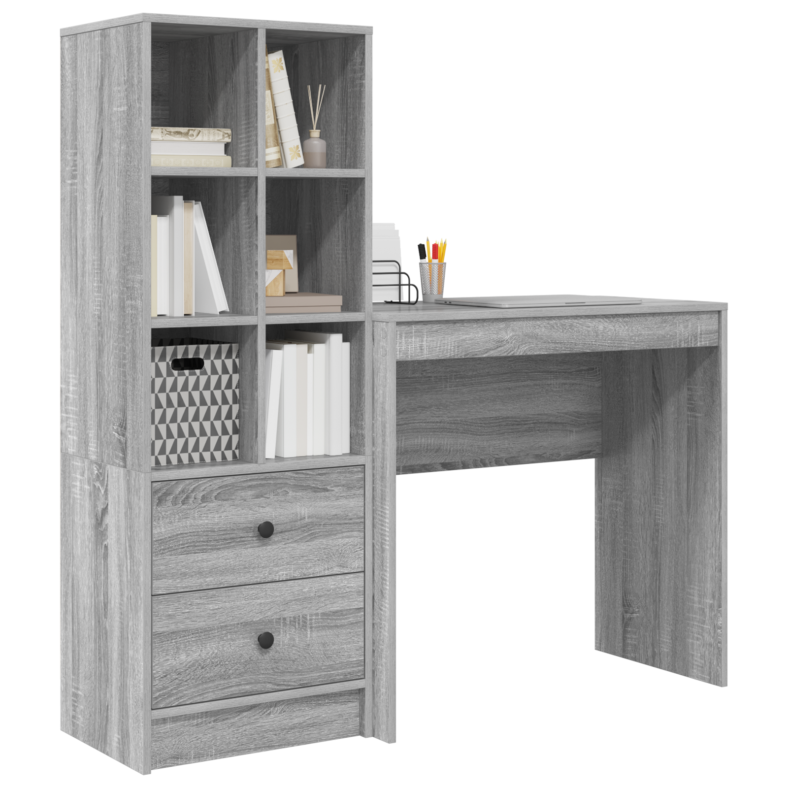 Desk with Storage Grey Sonoma Engineered Wood - Image 3
