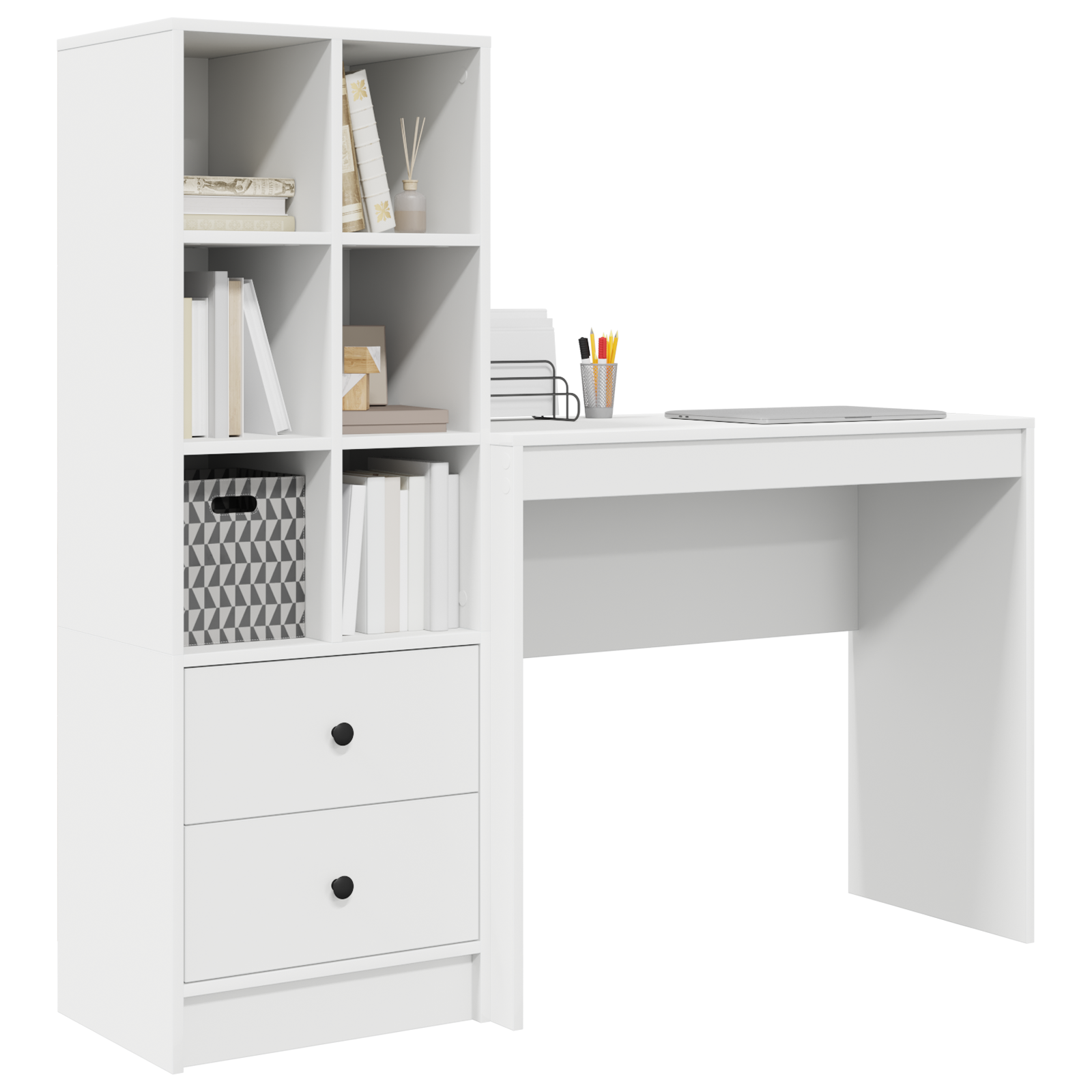 Desk with Storage White Engineered Wood - Image 3