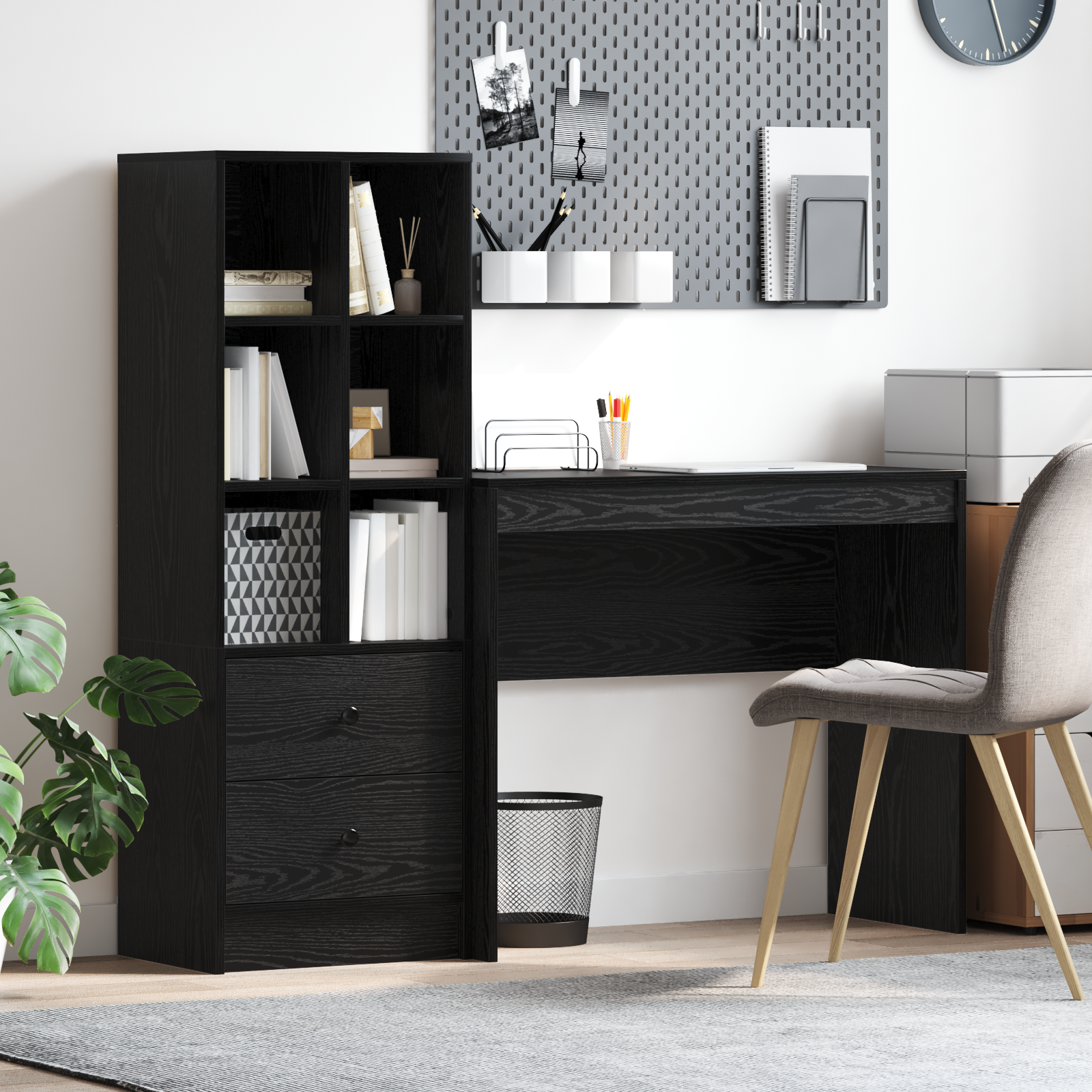 Desk with Storage Black Oak Engineered Wood
