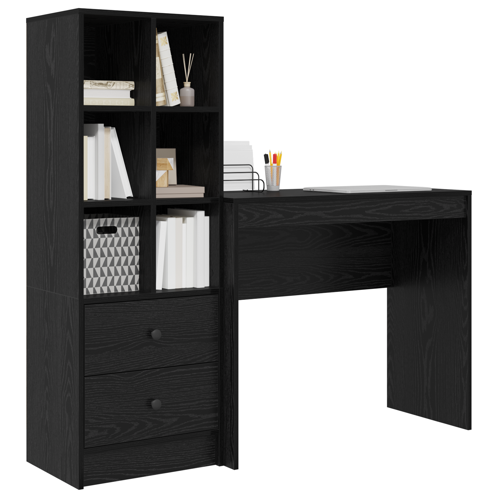 Desk with Storage Black Oak Engineered Wood - Image 3