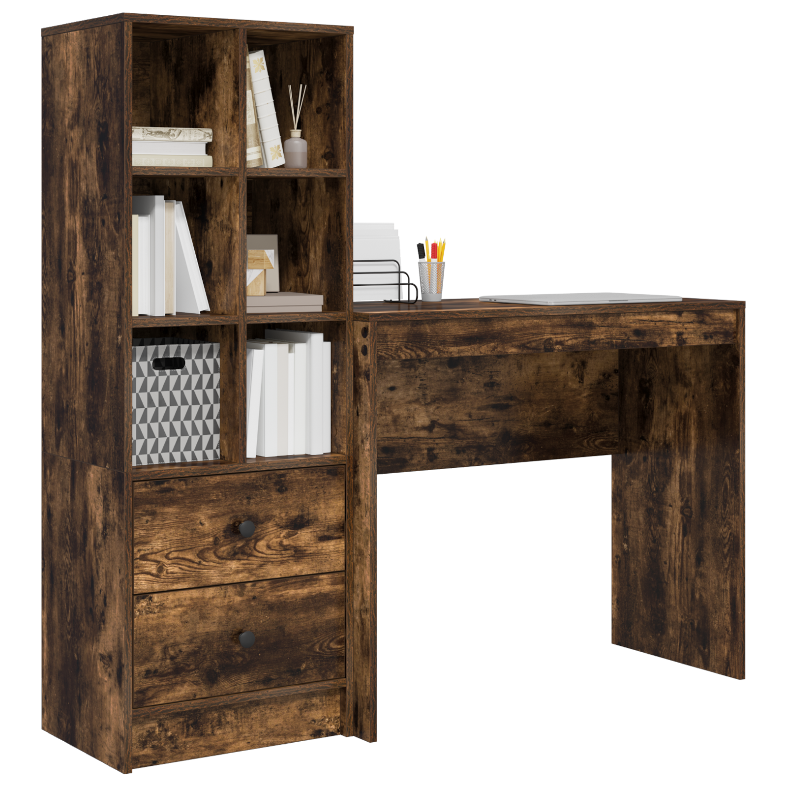 Desk with Storage Smoked Oak Engineered Wood - Image 3