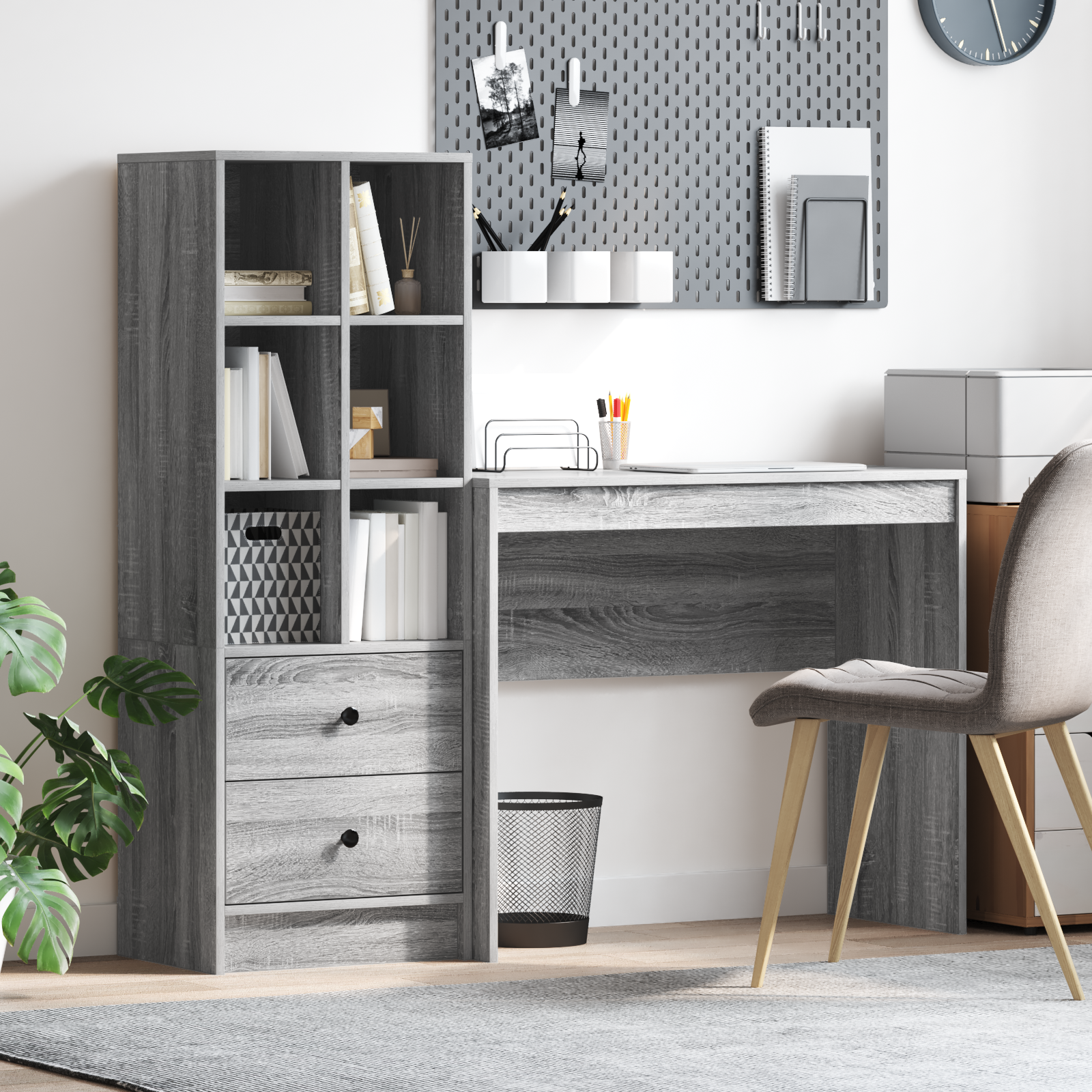 Desk with Storage Grey Sonoma Engineered Wood