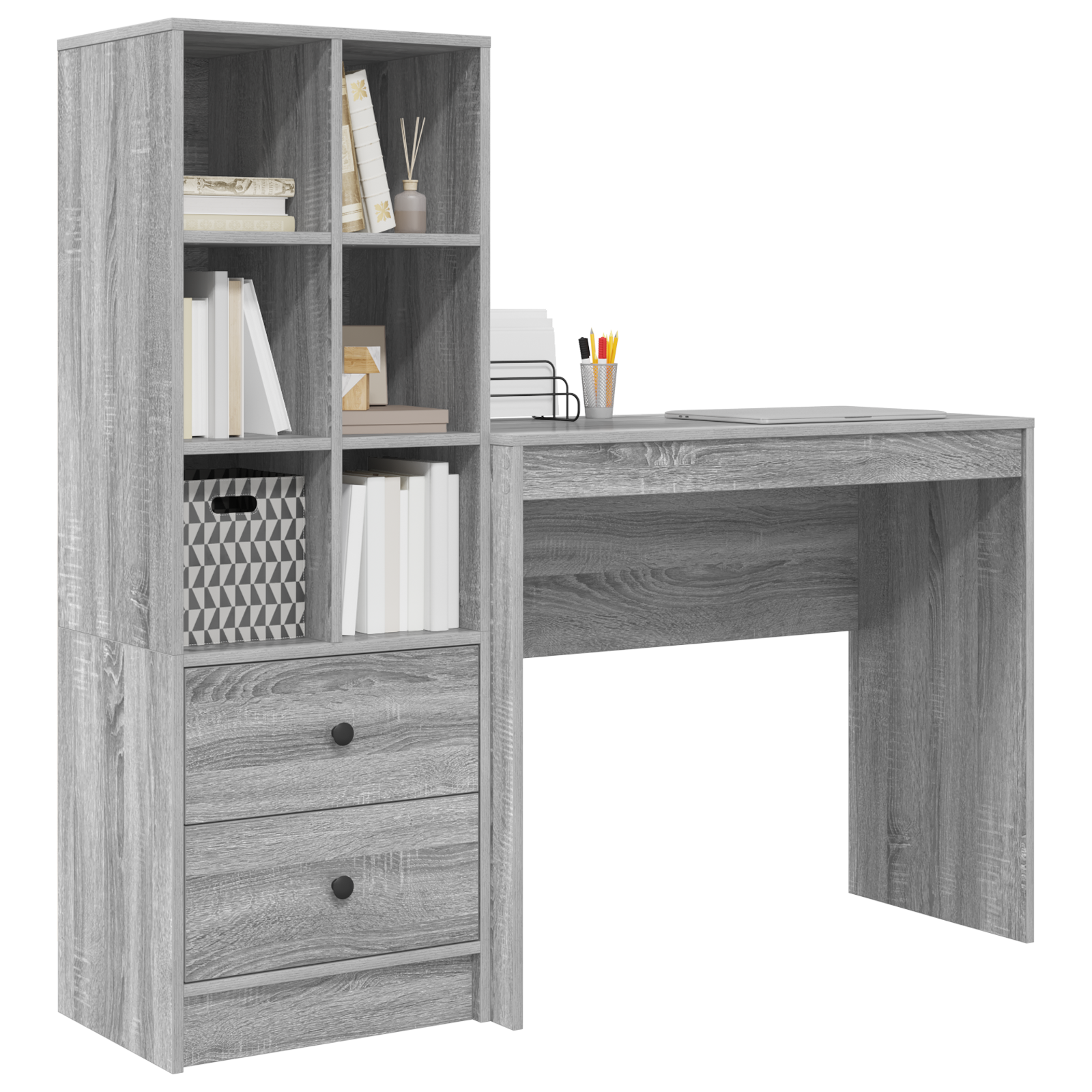 Desk with Storage Grey Sonoma Engineered Wood - Image 3