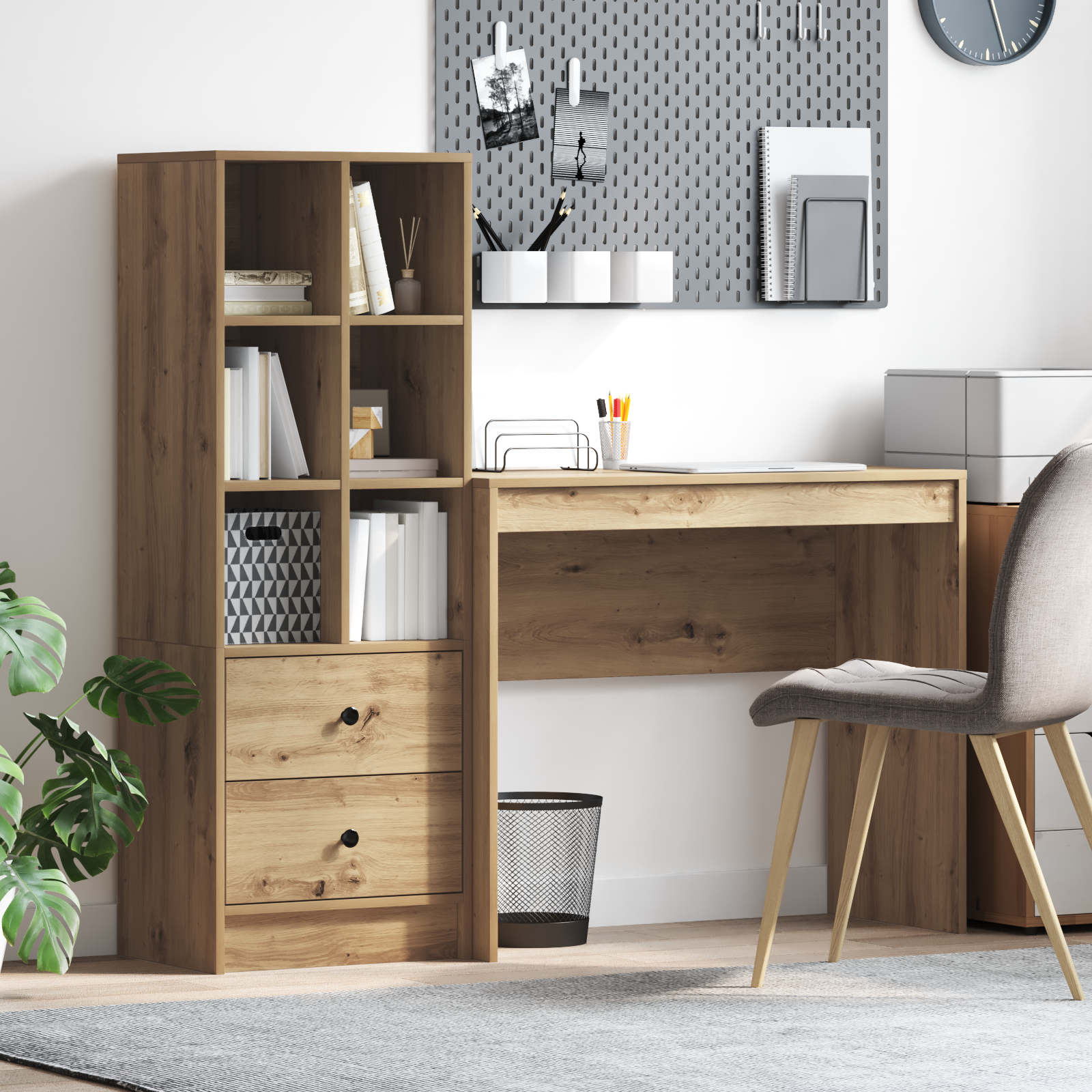 Desk with Storage Artisan Oak Engineered Wood