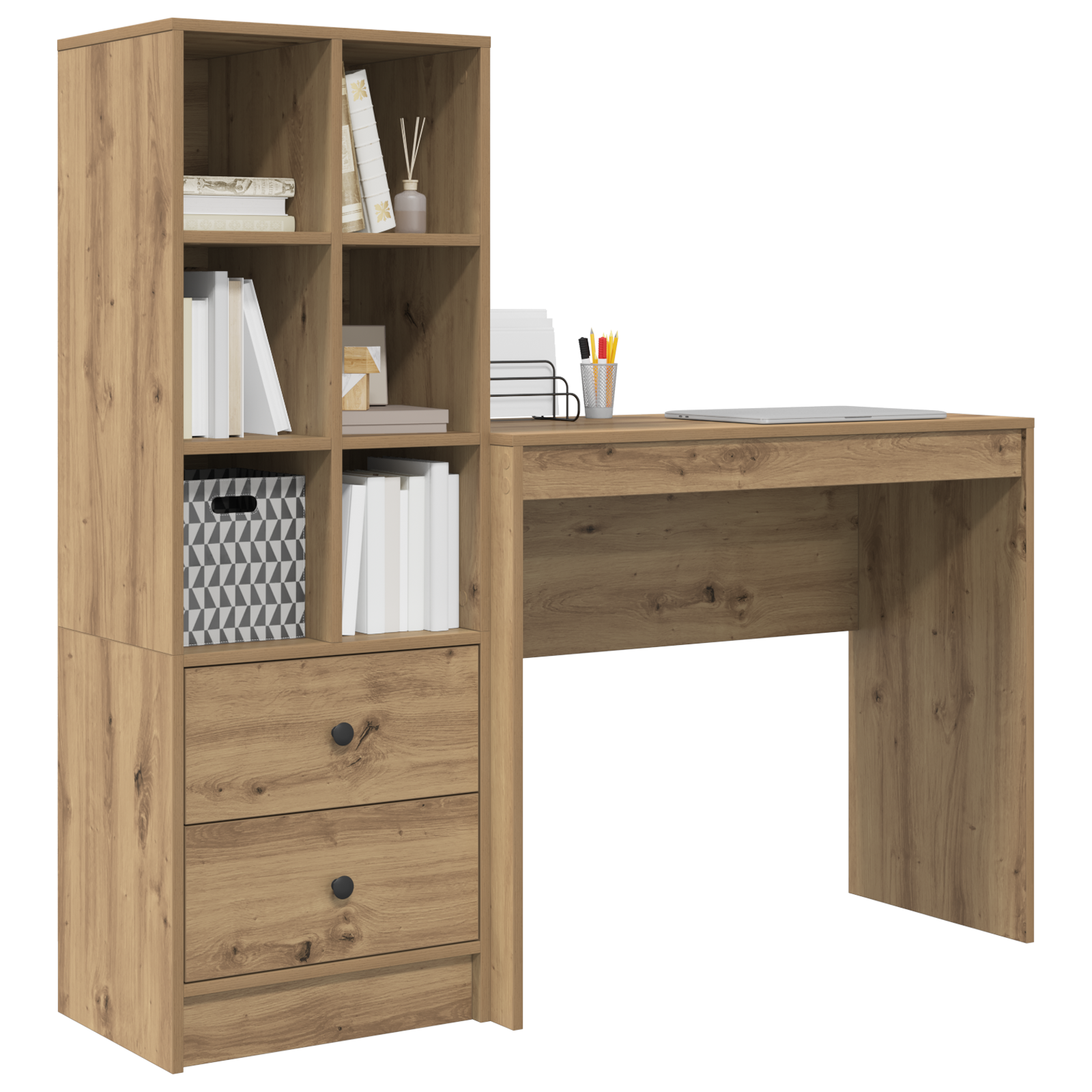 Desk with Storage Artisan Oak Engineered Wood - Image 3
