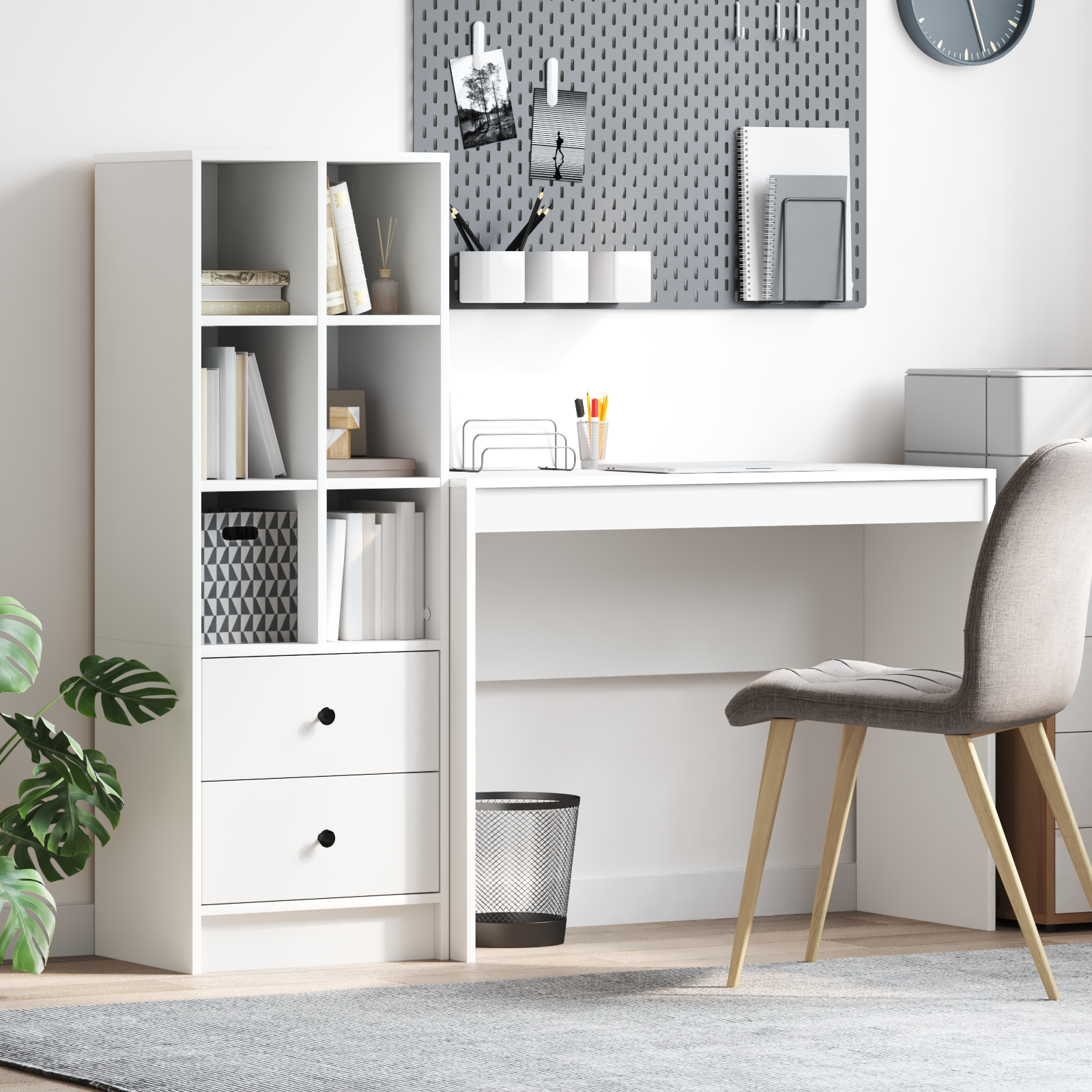 Desk with Storage White Engineered Wood