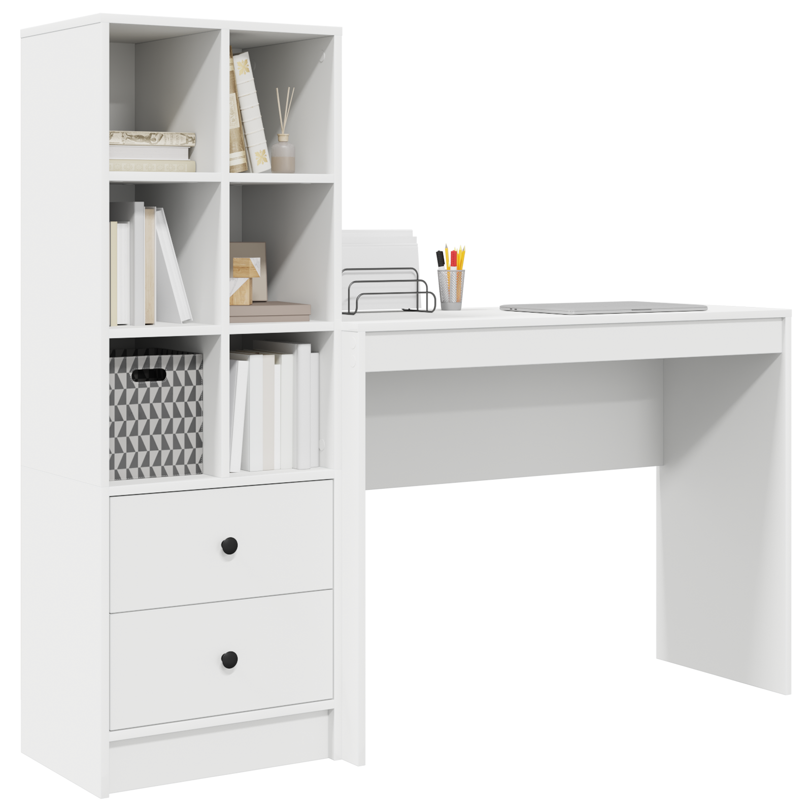 Desk with Storage White Engineered Wood - Image 3