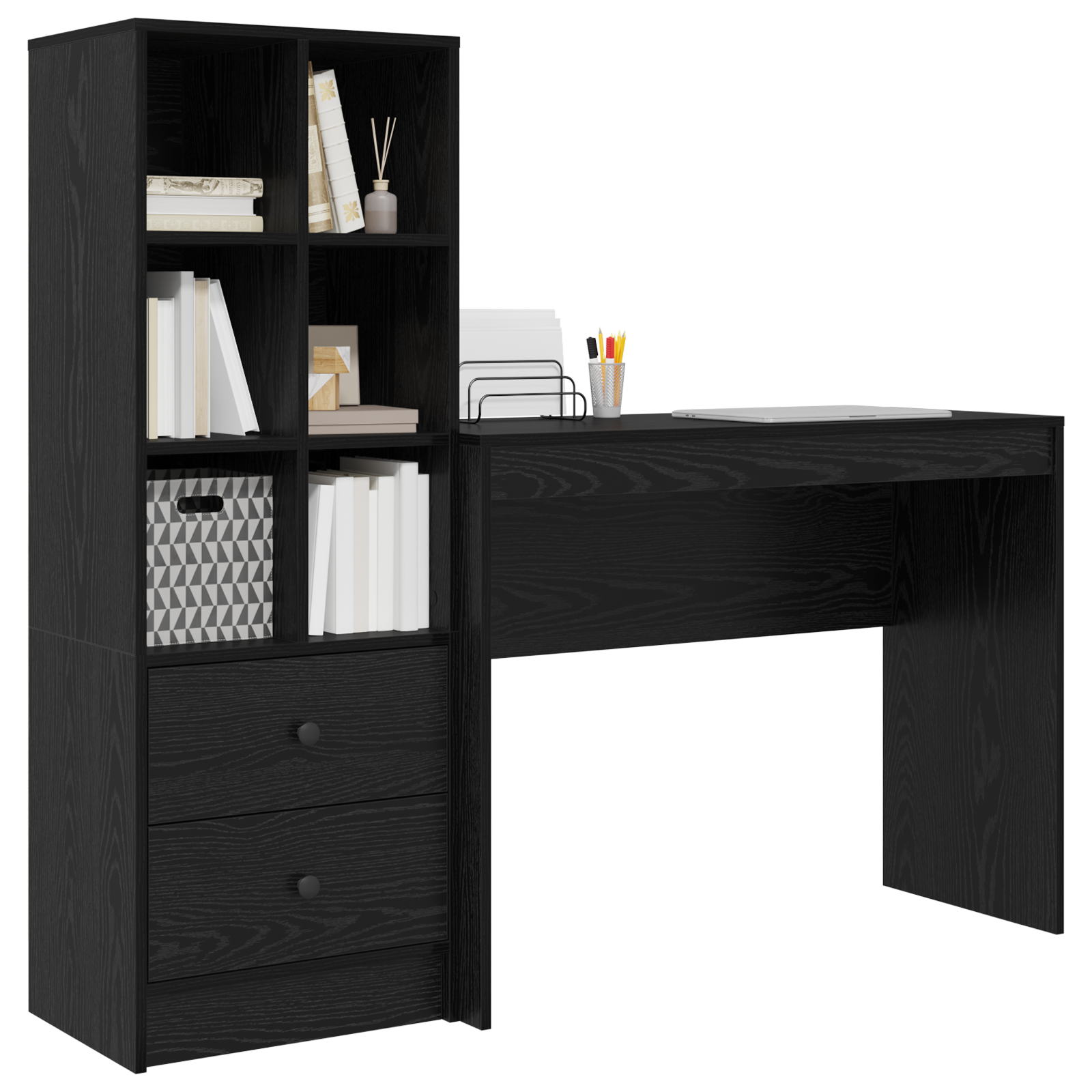 Desk with Storage Black Oak Engineered Wood - Image 3