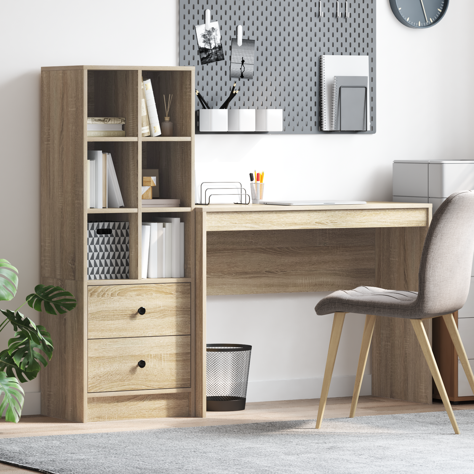 Desk with Storage Sonoma Oak Engineered Wood