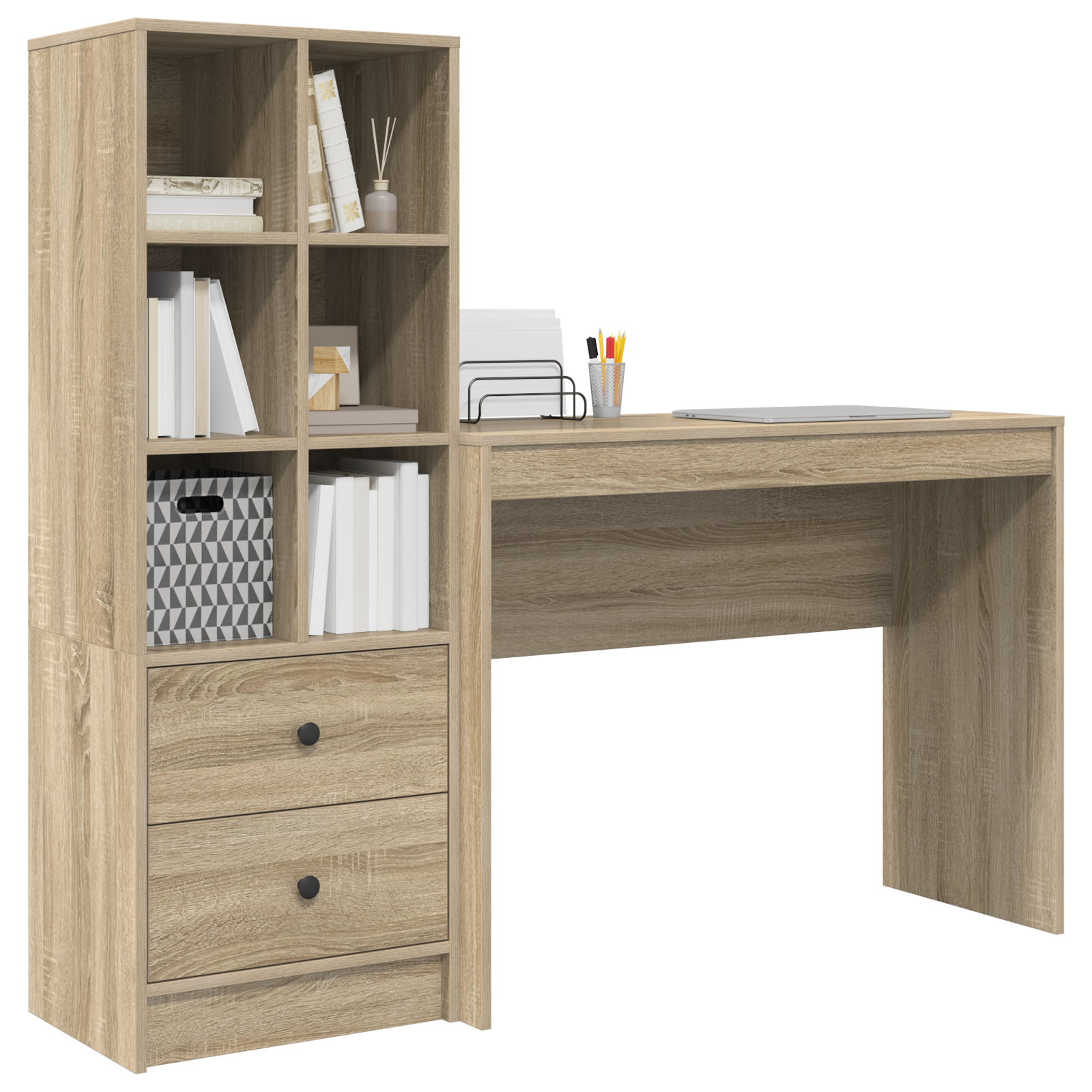 Desk with Storage Sonoma Oak Engineered Wood - Image 3