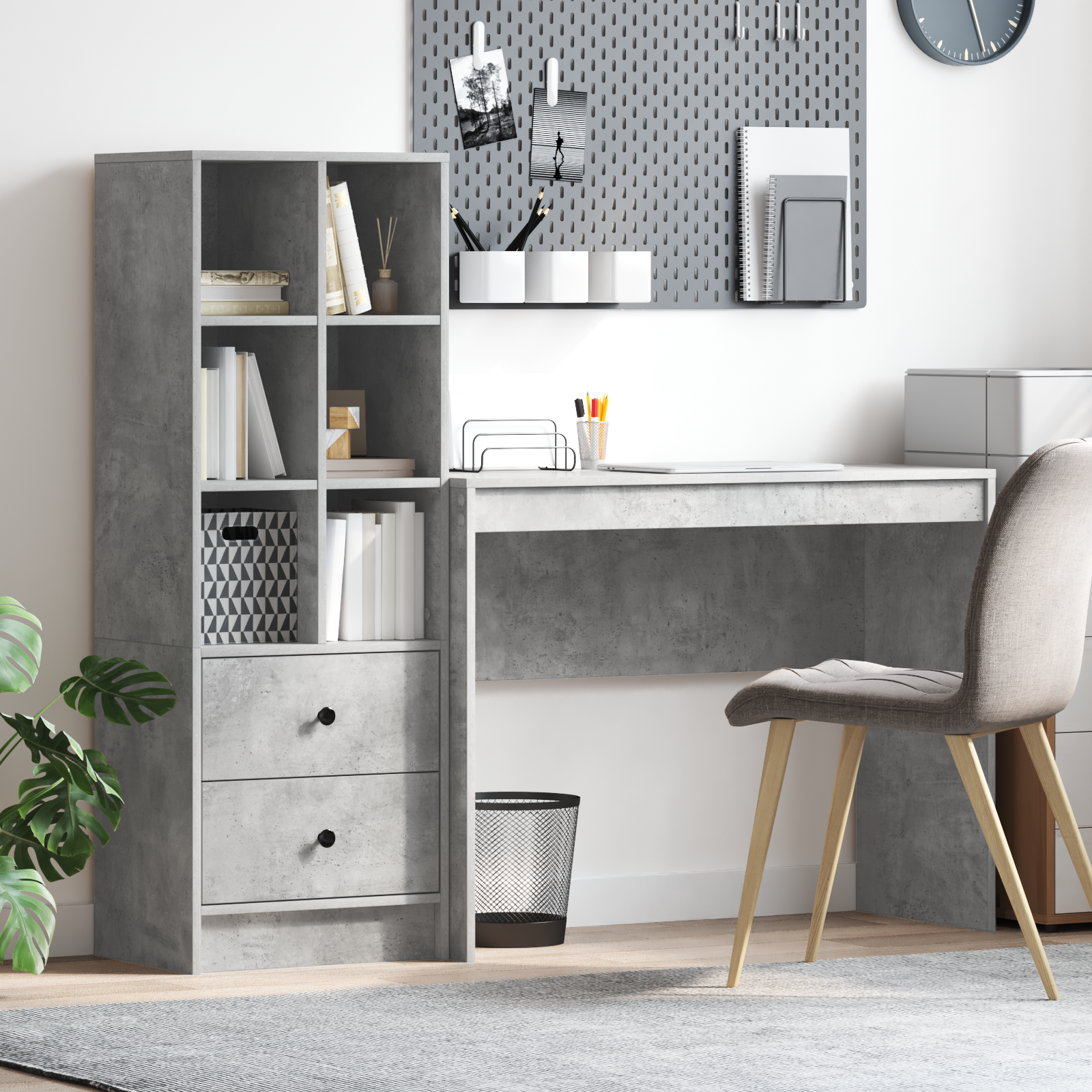 Bureau met lade met plank met opslag 2 pcs Beton Grijs - Image 1