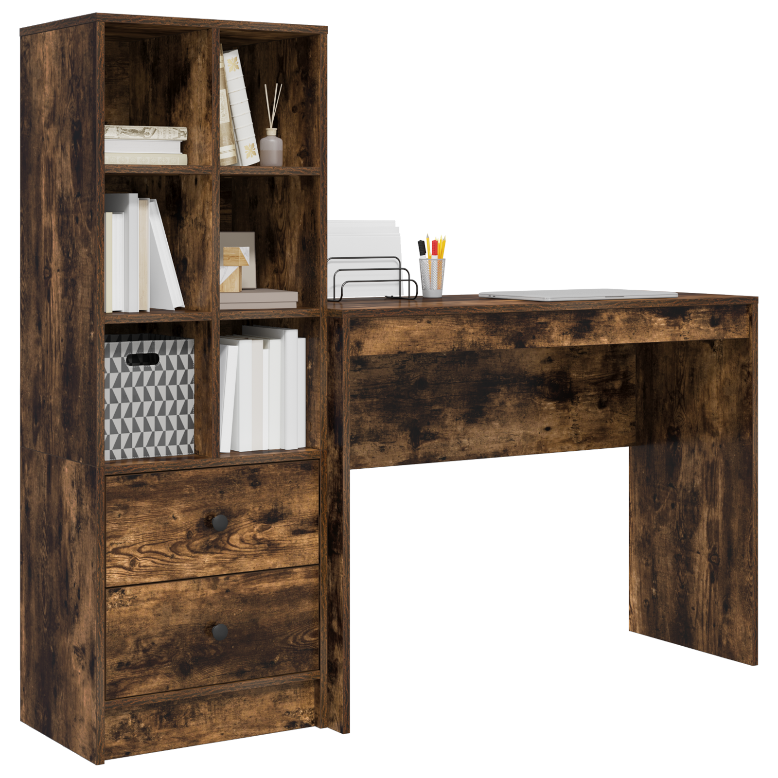 Desk with Storage Smoked Oak Engineered Wood - Image 3