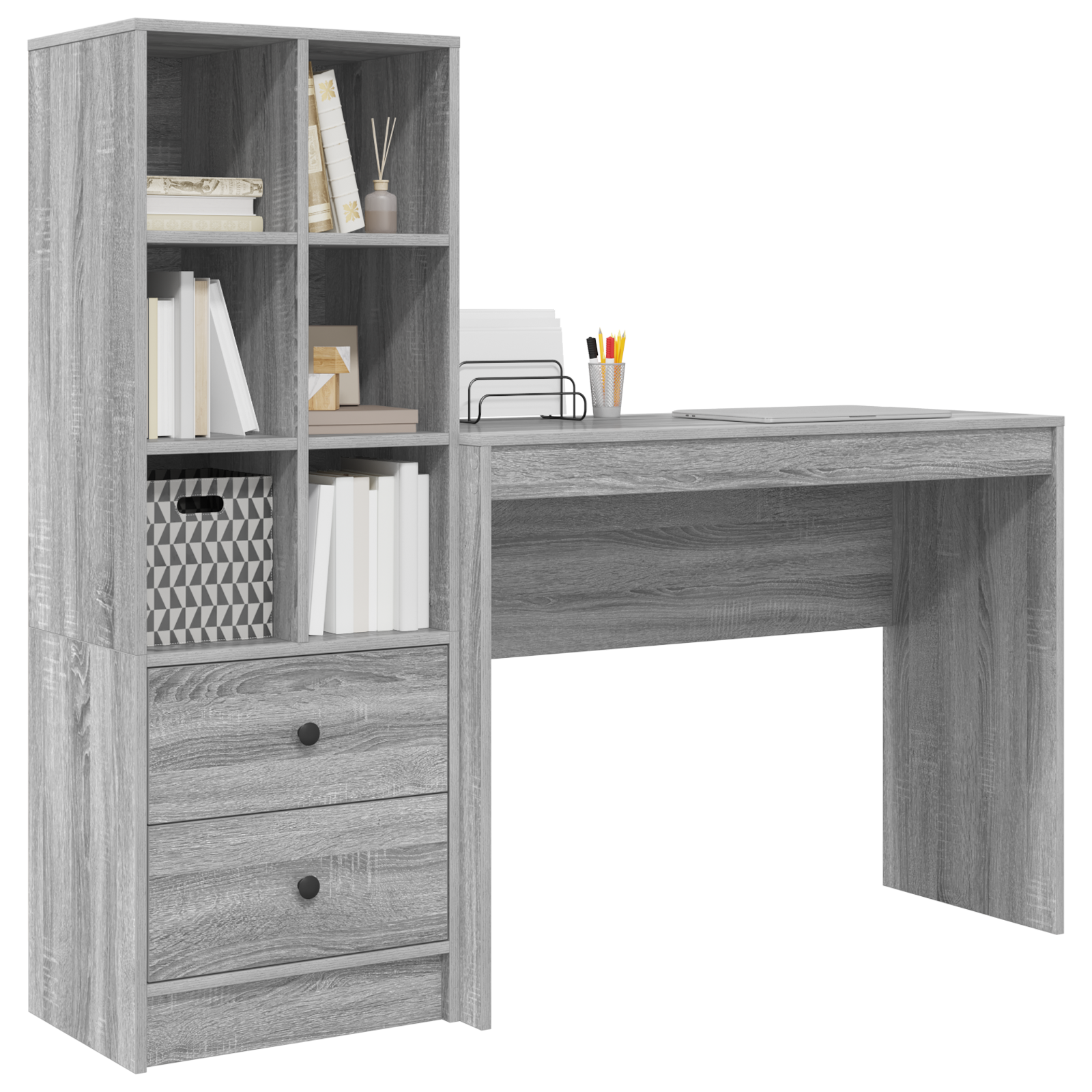 Desk with Storage Grey Sonoma Engineered Wood - Image 3