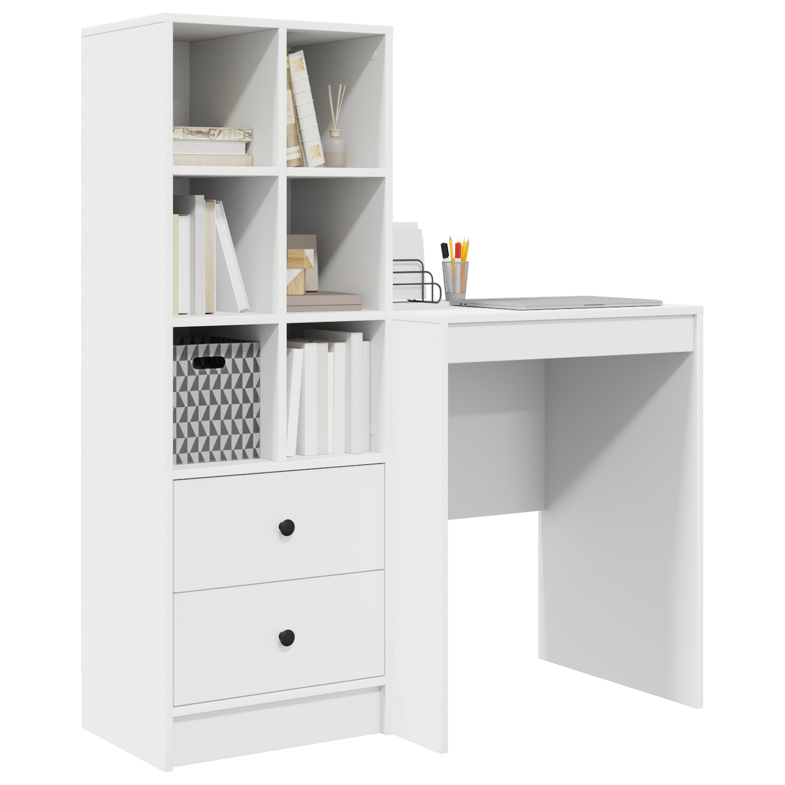 Desk with Storage White Engineered Wood - Image 3