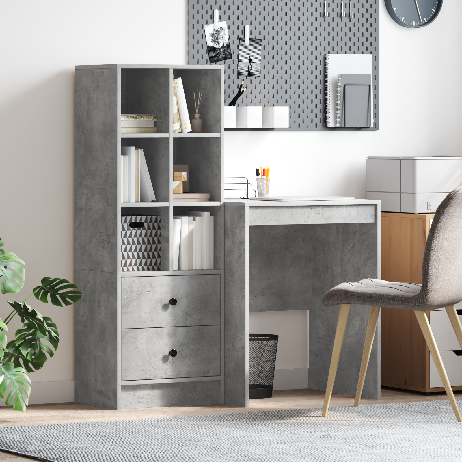 Bureau met lade met plank met opslag 2 pcs Beton Grijs - Image 1
