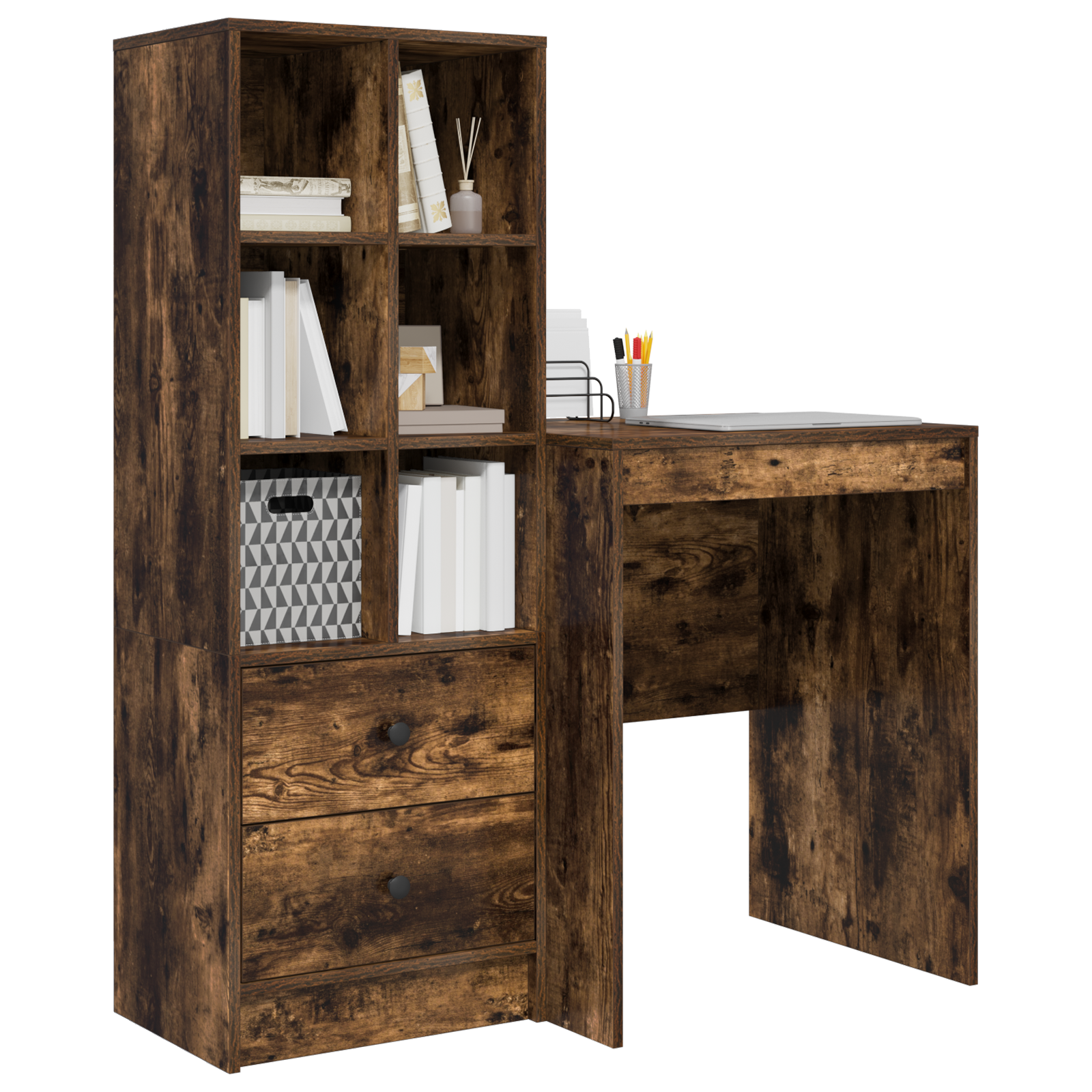 Desk with Storage Smoked Oak Engineered Wood - Image 3