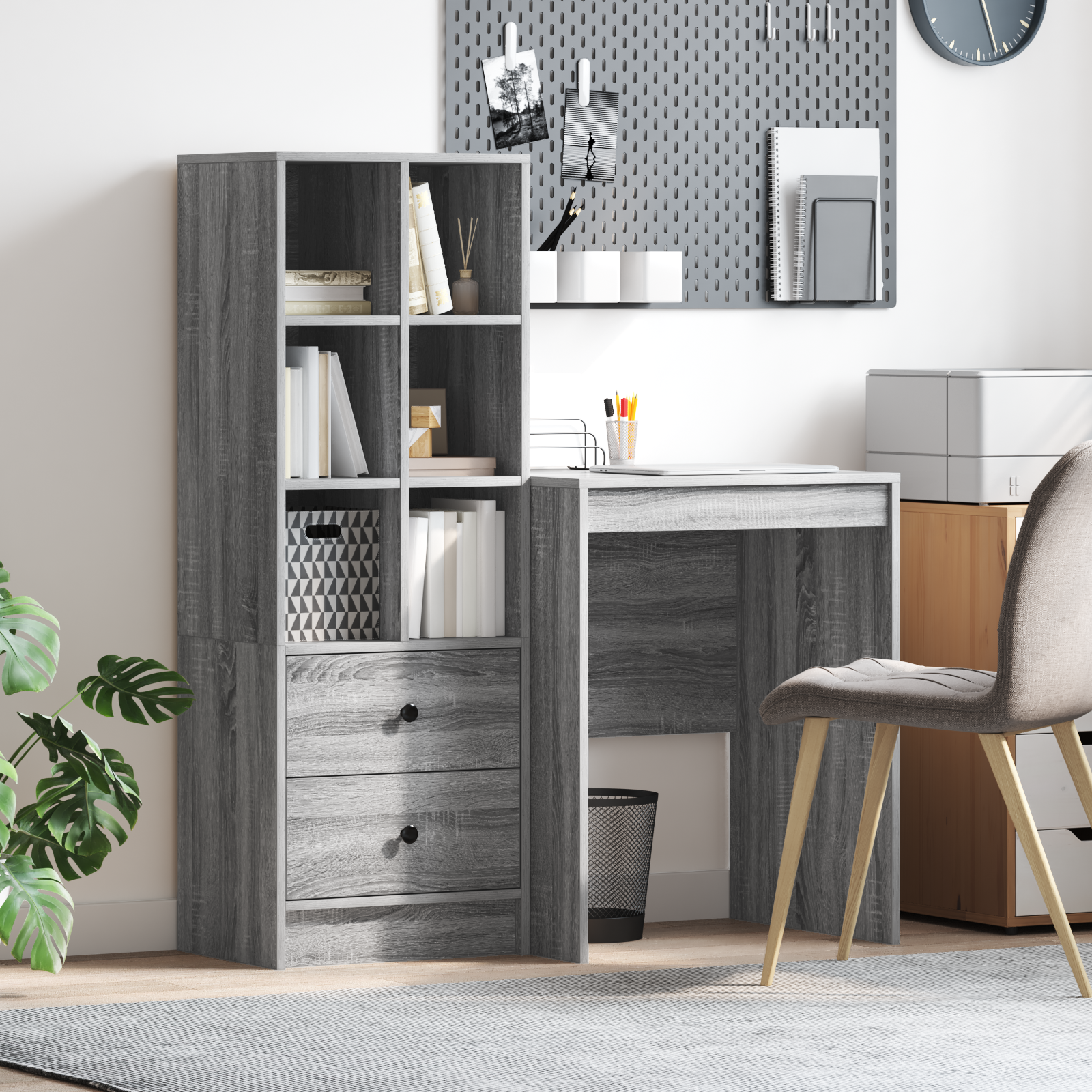 Desk with Storage Grey Sonoma Engineered Wood