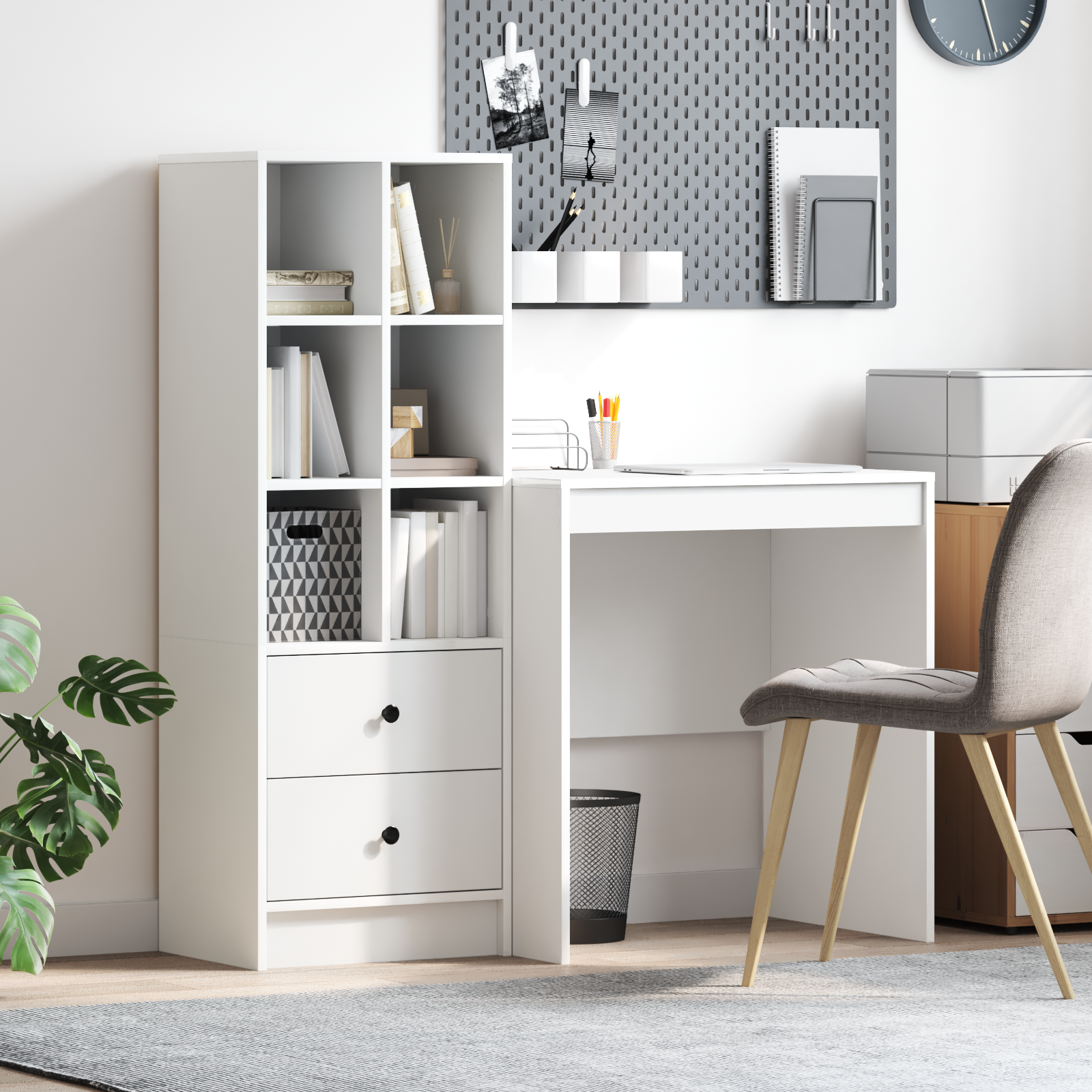 Desk with Storage White Engineered Wood