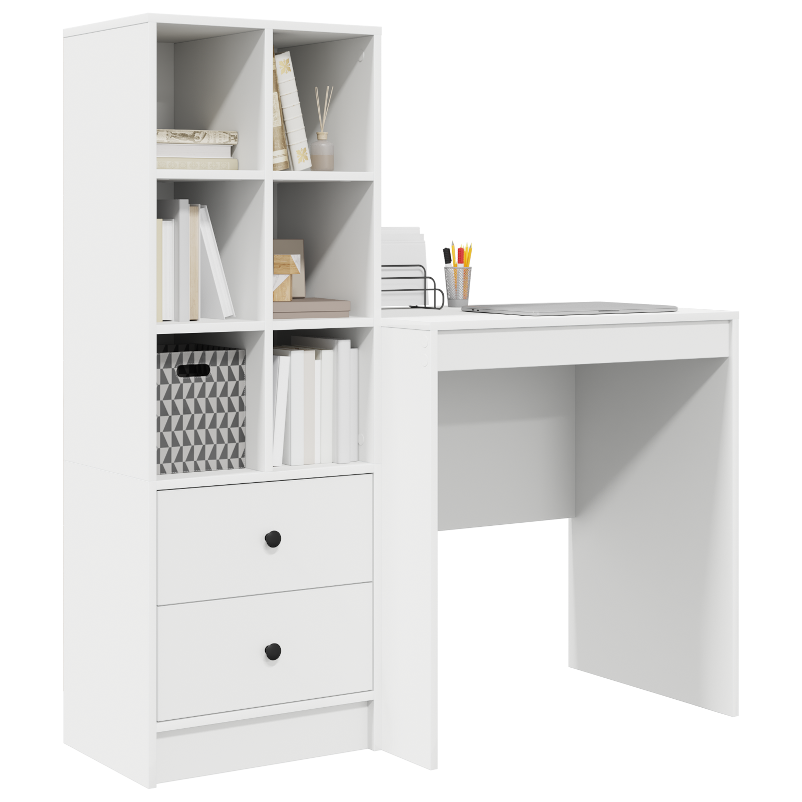 Desk with Storage White Engineered Wood - Image 3