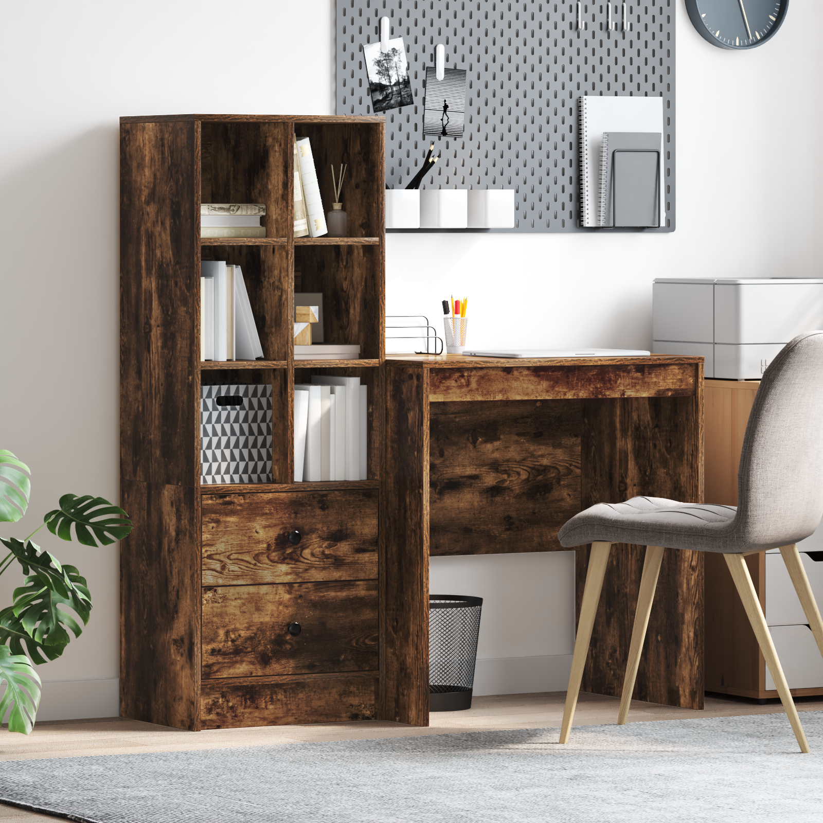 Desk with Storage Smoked Oak Engineered Wood