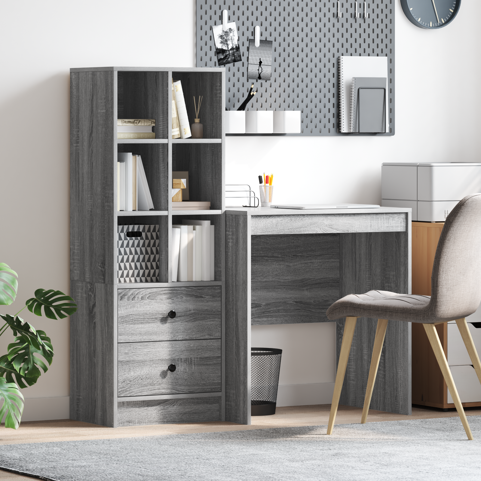 Desk with Storage Grey Sonoma Engineered Wood