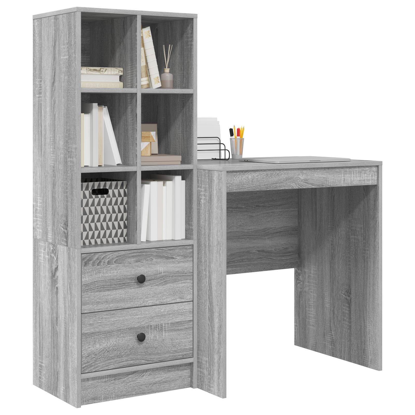 Desk with Storage Grey Sonoma Engineered Wood - Image 3