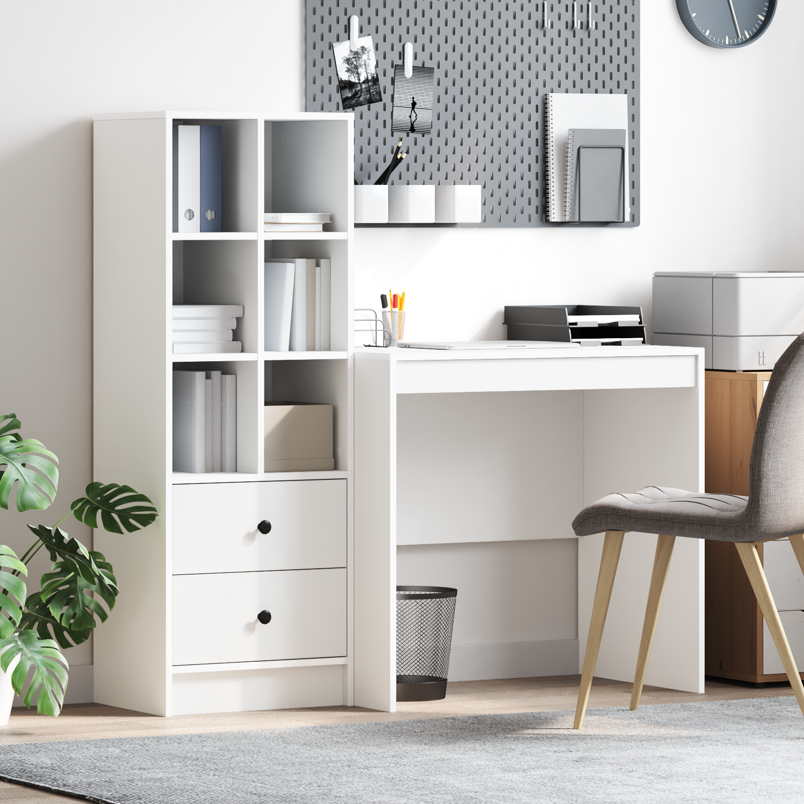 Desk with Storage White Engineered Wood