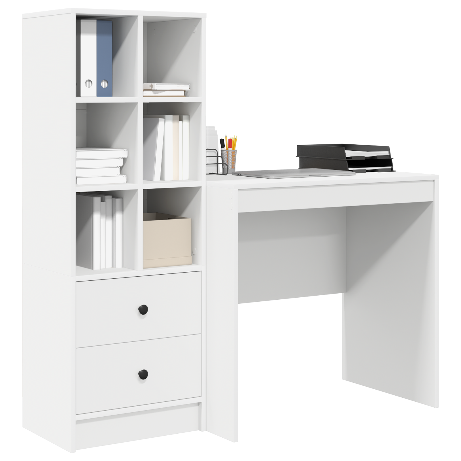 Desk with Storage White Engineered Wood - Image 3