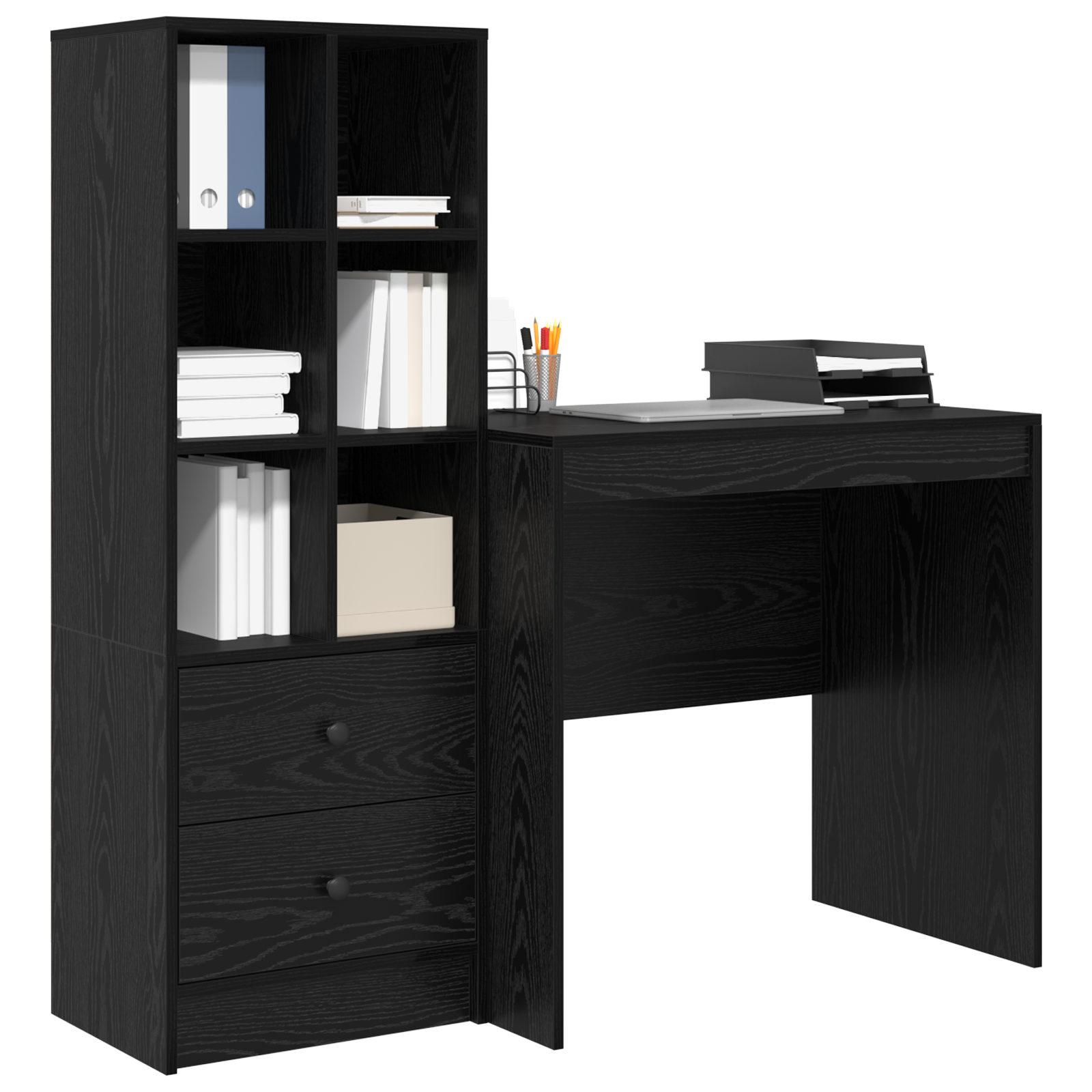 Desk with Storage Black Oak Engineered Wood - Image 3