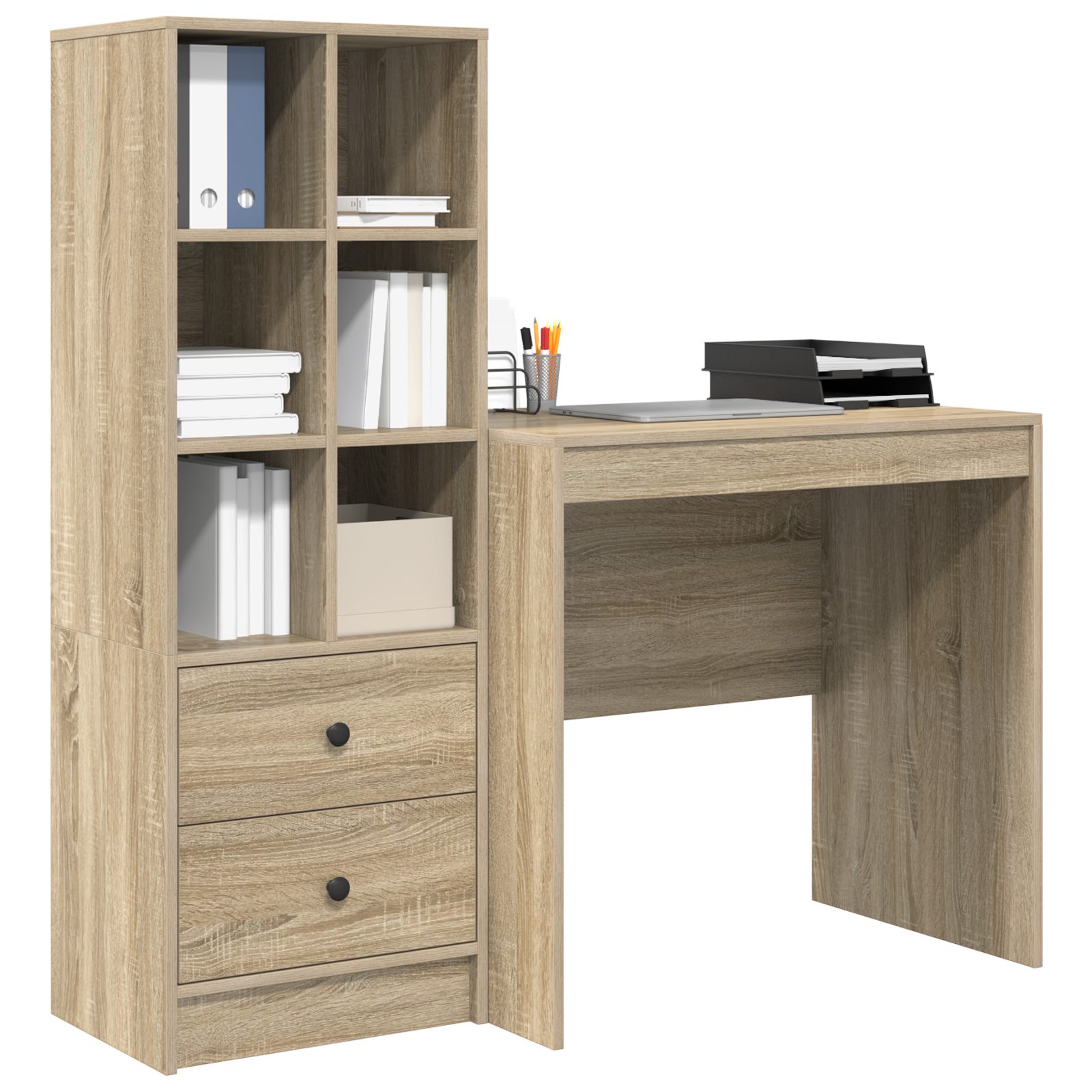 Desk with Storage Sonoma Oak Engineered Wood - Image 3